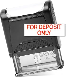 Self Inking Rubber Stamp, Refillable Red Ink Preinstalled - (9/16" x 1-1/2") (for Deposit ONLY)