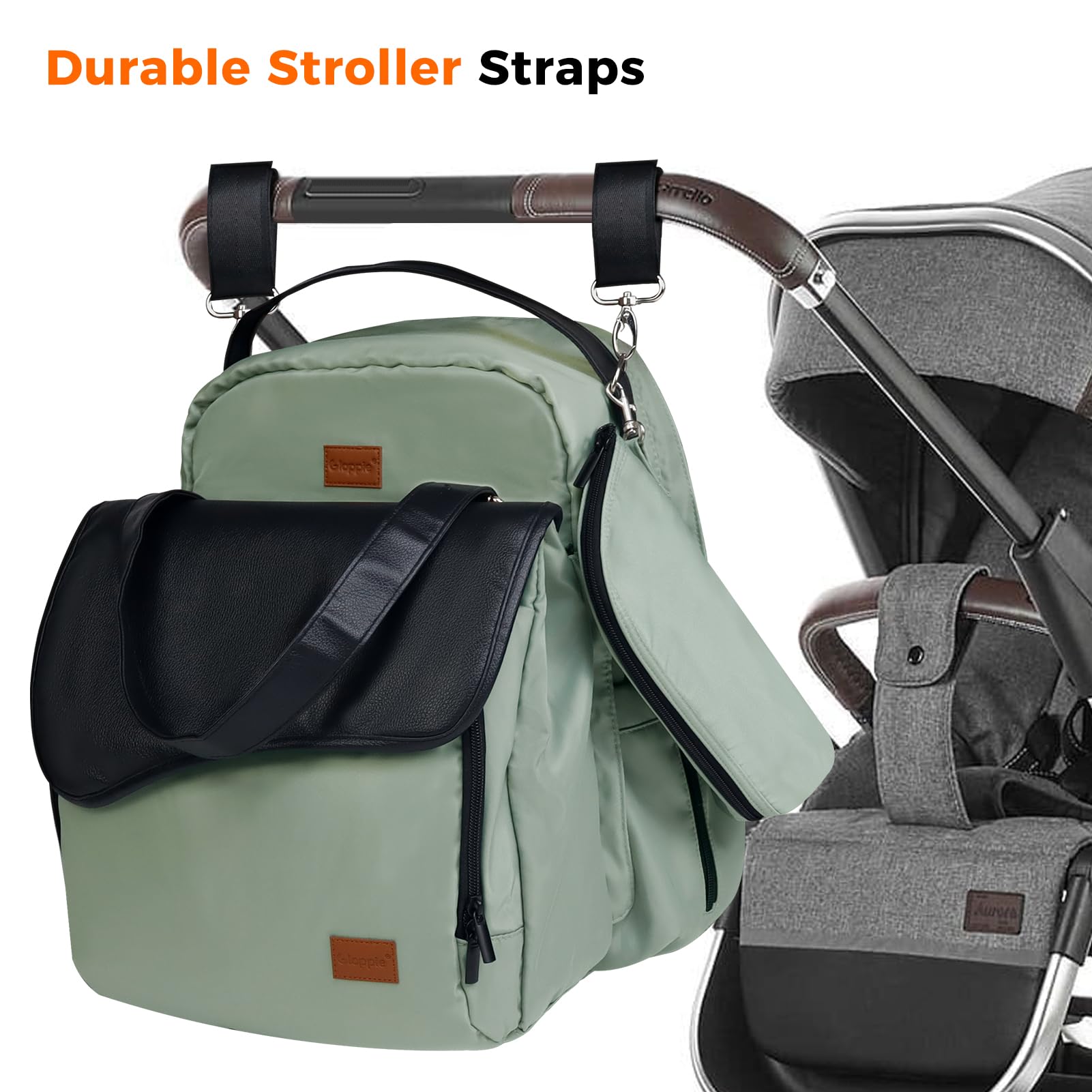 Gloppie 4-in-1-Wickeltasche, großes Fassungsvermögen 47 l – Rucksack (30 l) & abnehmbarer Schultergurt (17 l) mit Wickelunterlage und Kühltasche für Babyflasche, Mutterschaft für Mama, Papa