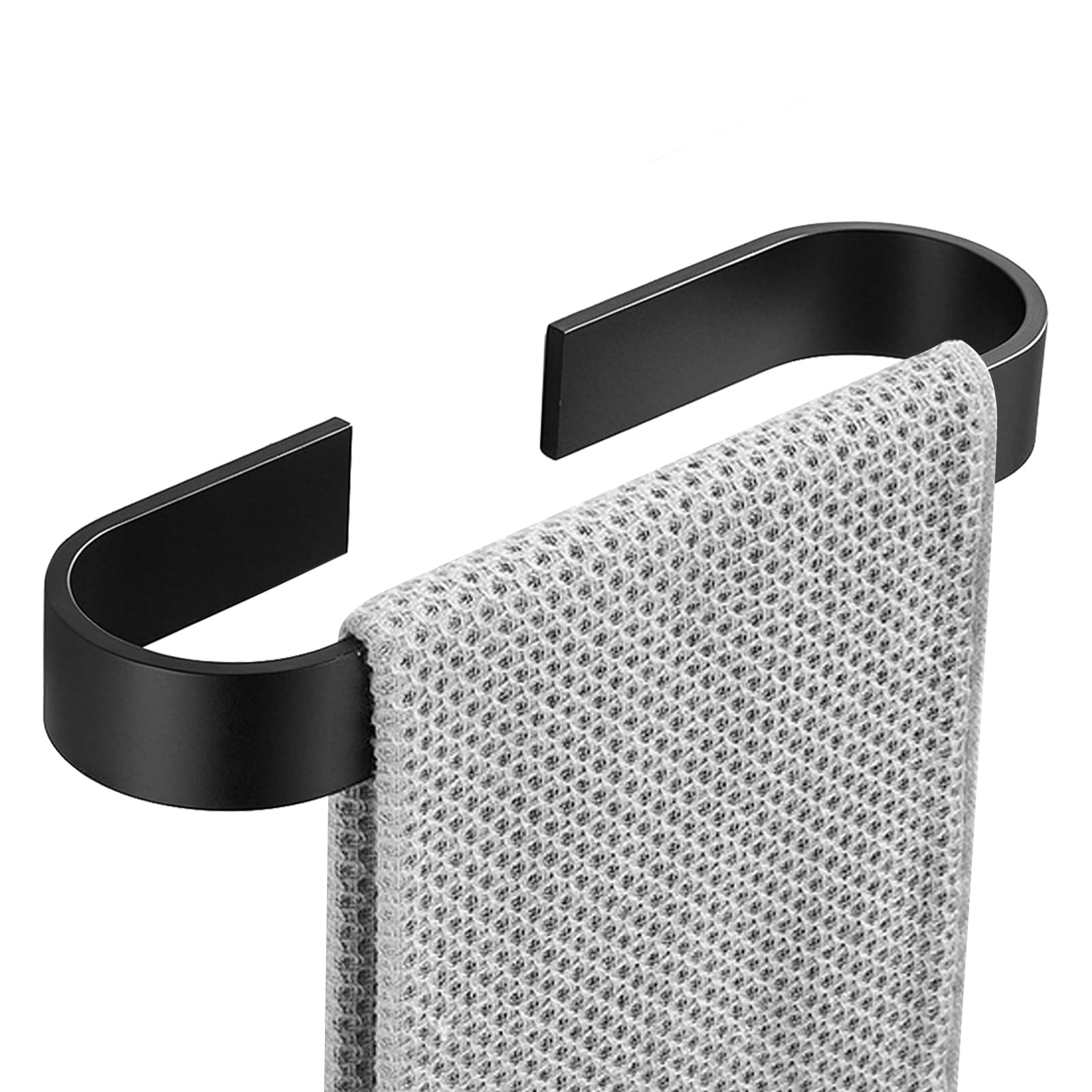 Merzio Black Towel Rail, 25CM Self Adhesive Towel Holder Wall Mounted, Aluminium Hand Towel Ring No Drilling Heavy Duty for Bathroom Kitchen