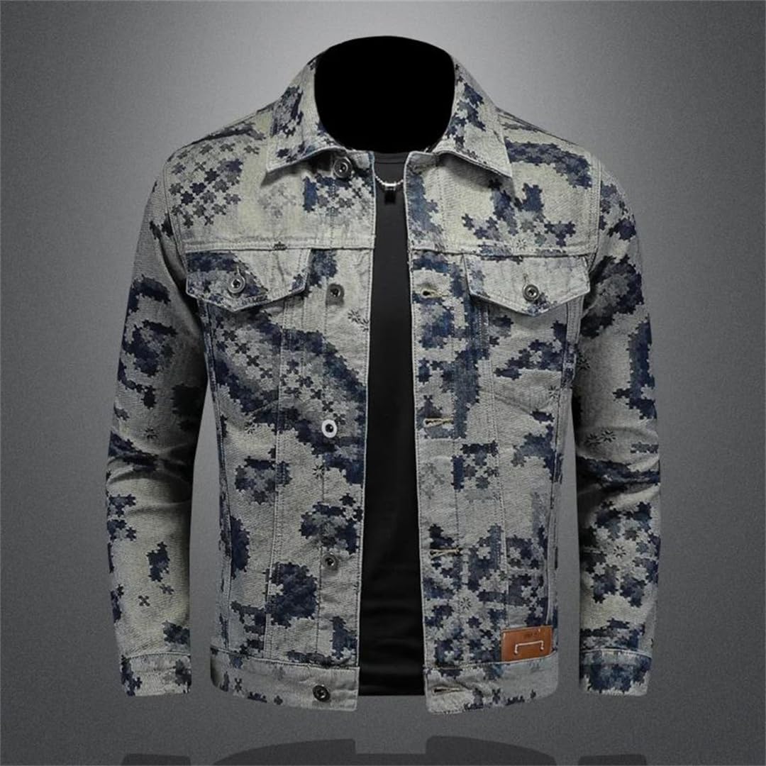 Męskie wiosenne żakardowe społeczne hip-hop streetwear kowbojskie płaszcze retro kurtka dżinsowa
