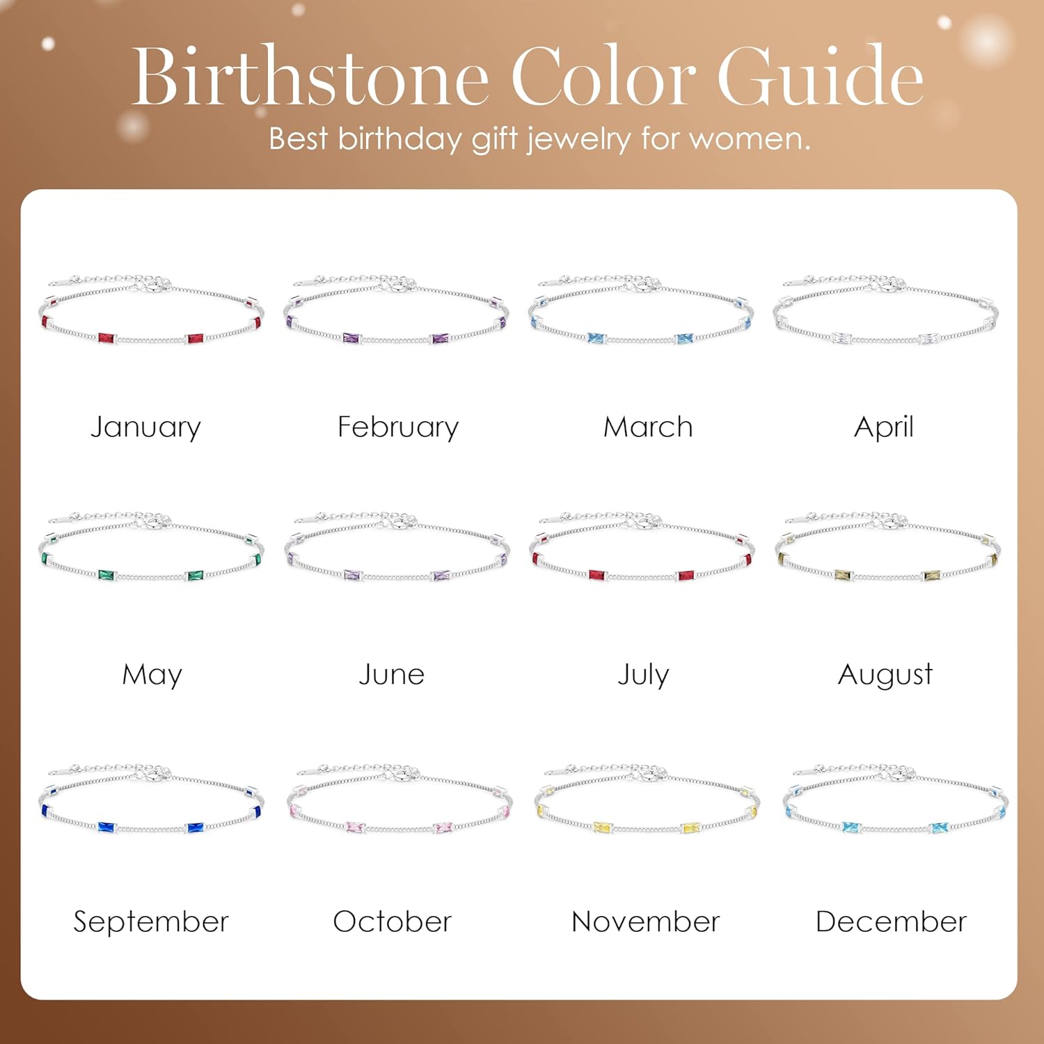 LOUISA SECRET Birthstone Bracelets for Women, 925 Sterling Silver Dainty Simple Women Charm Link Bracelet, Birthday Anniversary Christmas Jewelry Gifts for Women Wife Mom Her - Image 8