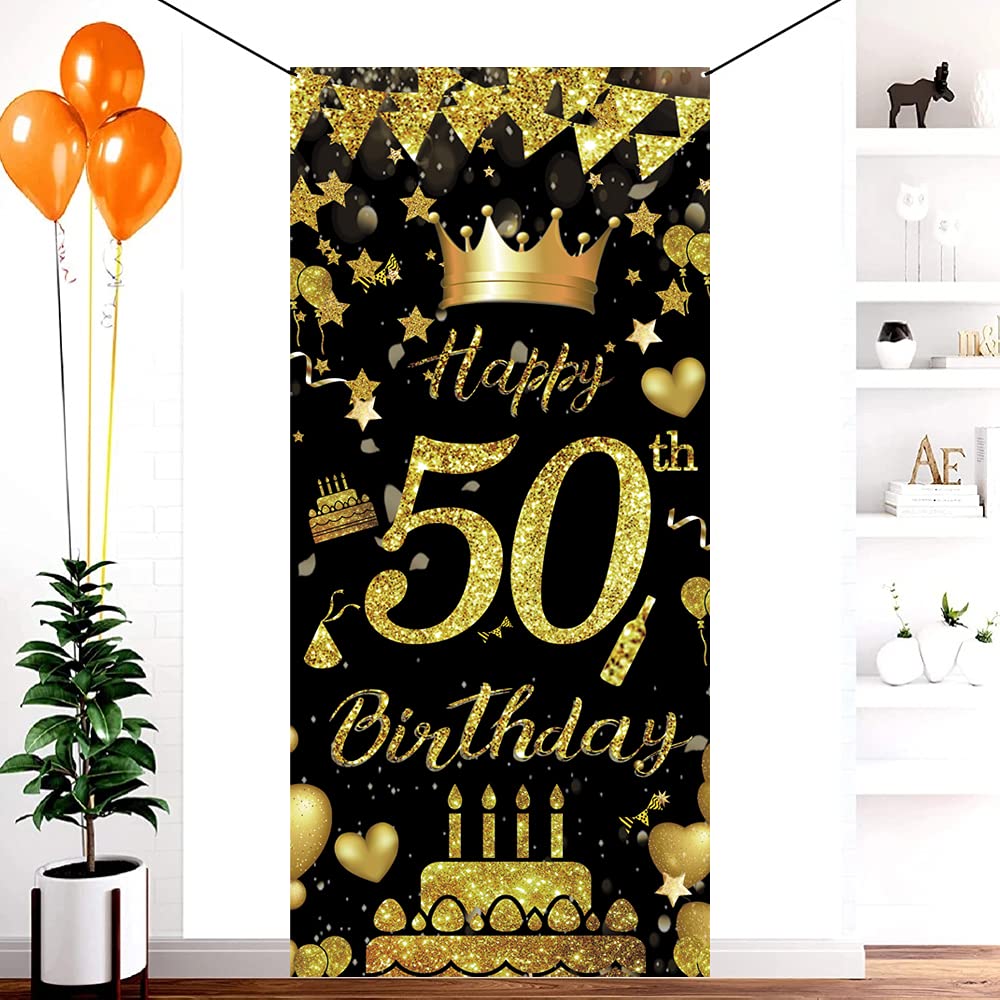 Rose Gold 50 And Fabulous Door Sign For Birthday Decorations - Pink Happy Sweet 50th Birthday Banner, Porch Sign, Door Hanger For Women - Party...