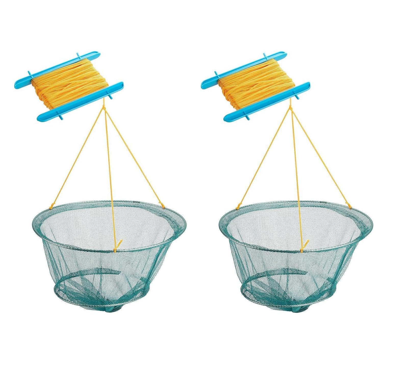 2 x Crab Line Nets – Handheld Crabbing Nets with 30cm Mesh & Metal Rings – Outdoor Crab Line Catching Kit for Kids & Adults – Catch Crabs Shrimps Small Fish – Family Beach Fun