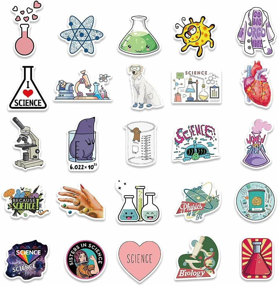 GADGETS WRAP Natural Sciences Stickers Pack, Physics, Chemistry, Biology Experiment Vinyl Stickers, Student Science Laboratory Sticker