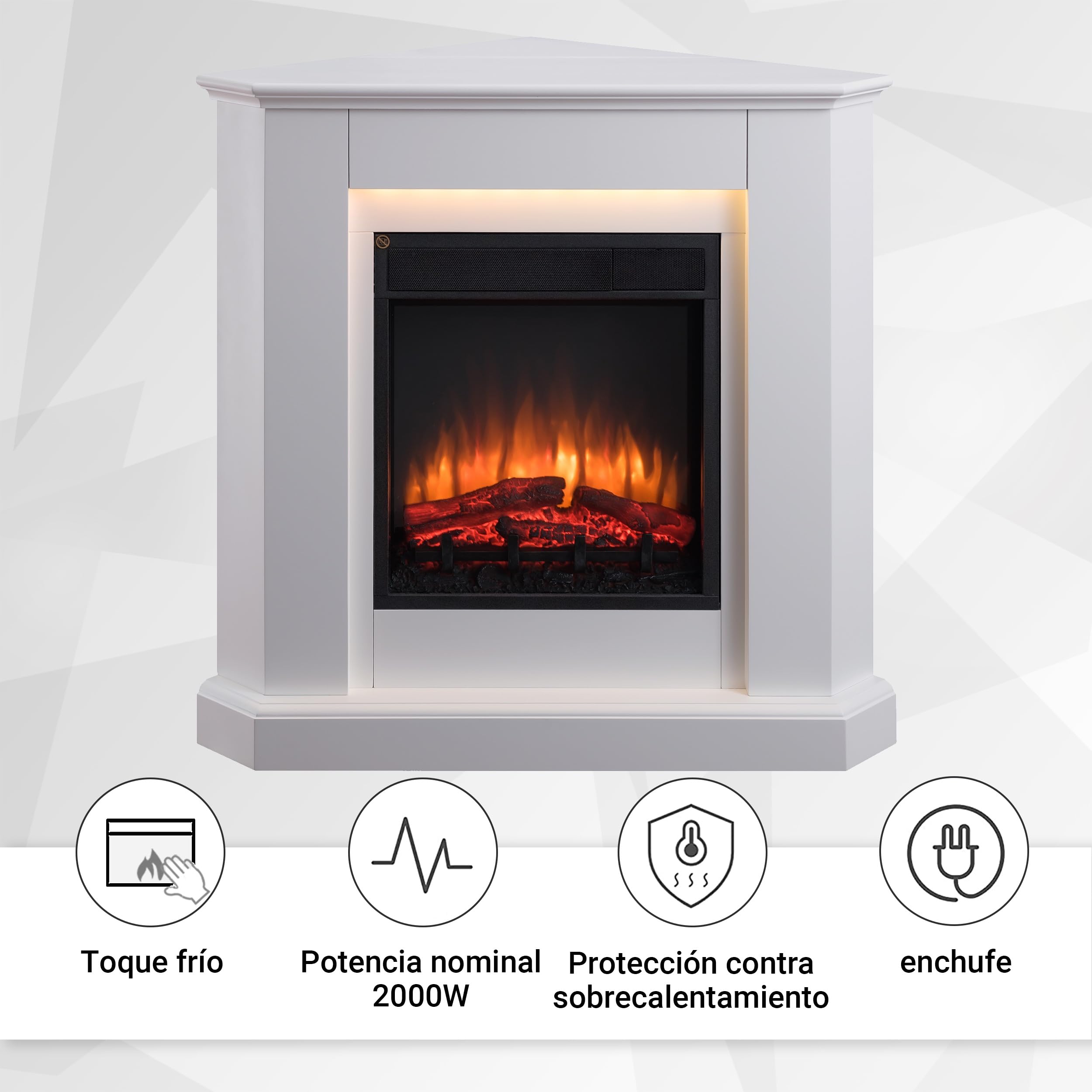 BALDERIA Candela, Chimenea Eléctrica de Esquina Blanca | Calefactor bajo Consumo