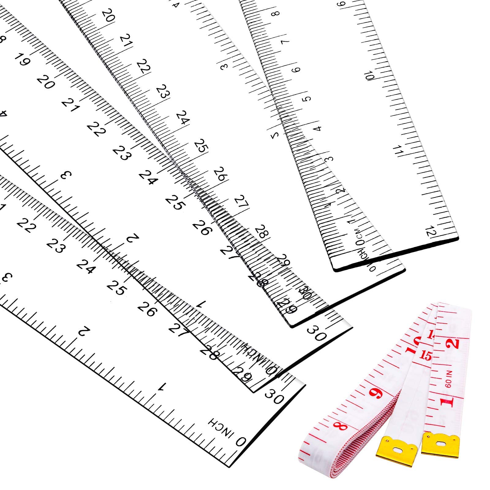 YGAOHF 4 Pcs 12 Inch Clear Ruler, Plastic Clear Ruler with 1 Tape Measure, Flexible Straight Ruler with Inches and Centimeters for School Classroom, Home, or Office - Image 8