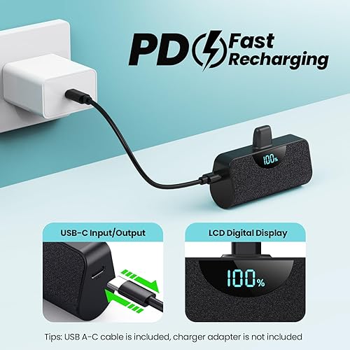 Miniatura 4 de Mini cargador portátil para iPhone 15, banco de energía USB C de 5200 mAh actualizado, pantalla LCD, cargador de batería Android compatible con