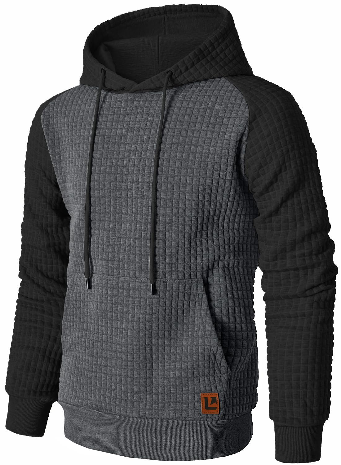 Men’s Sweatshirts Long Sleeve Pullover Patchwork Plaid Jacquard Hoodie Casual Drawstring Hoody Top-image-43