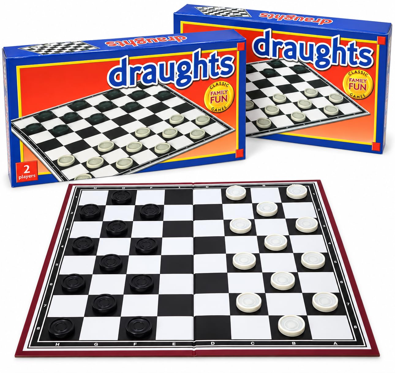 Navoys Draughts Board Game, Foldable, Family Checkers Set (2 x Draughts)
