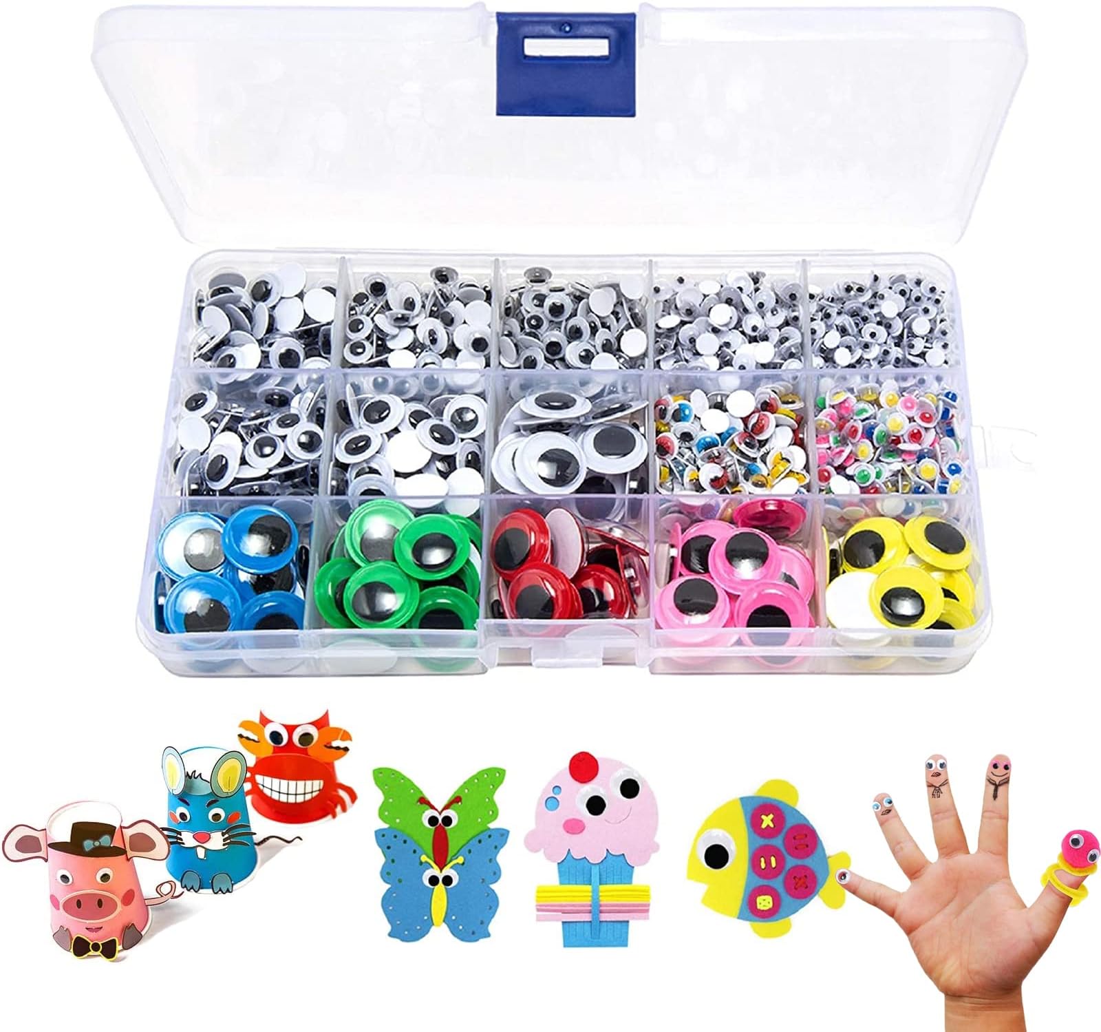 ELECDON 1500pcs Self Adhesive Sticker Sturdy Peel Off Cleanly No Glue Needed Decorate Vivid Effect Wiggle Eyes Self Adhesive, for Craft Sticker Multi Colors and Sizes