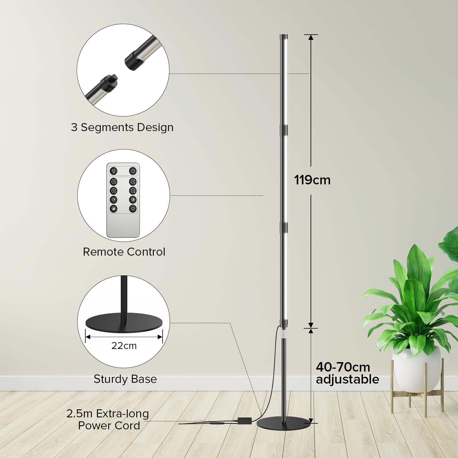 SANSI T10 Lampada da Coltivazione, Spettro Completo per Piante da Interno, 55W con 168 LED, Timer 4/8/12H, 4 Livelli di Luminosità, Altezza Regolabile 159–189cm, Luce 4000K per La Crescita
