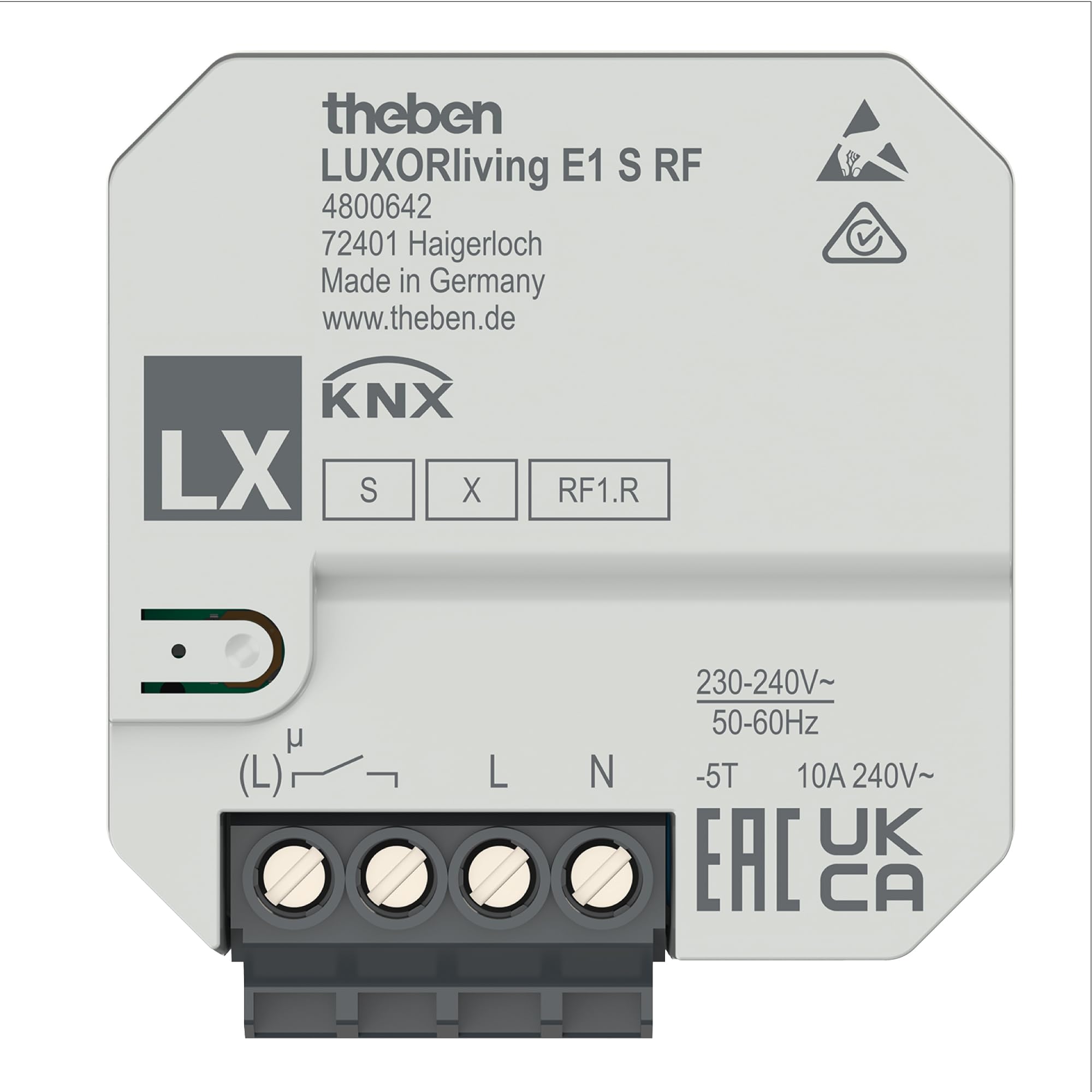 Theben 4800462 LUXORliving E1 S RF I 1-krotny sterownik radiowy do ogrzewania elektrycznego I podtynkowy I Grzejniki elektryczne o dużej mocy przełączania I do systemu KNX Smart Home Luxorliving