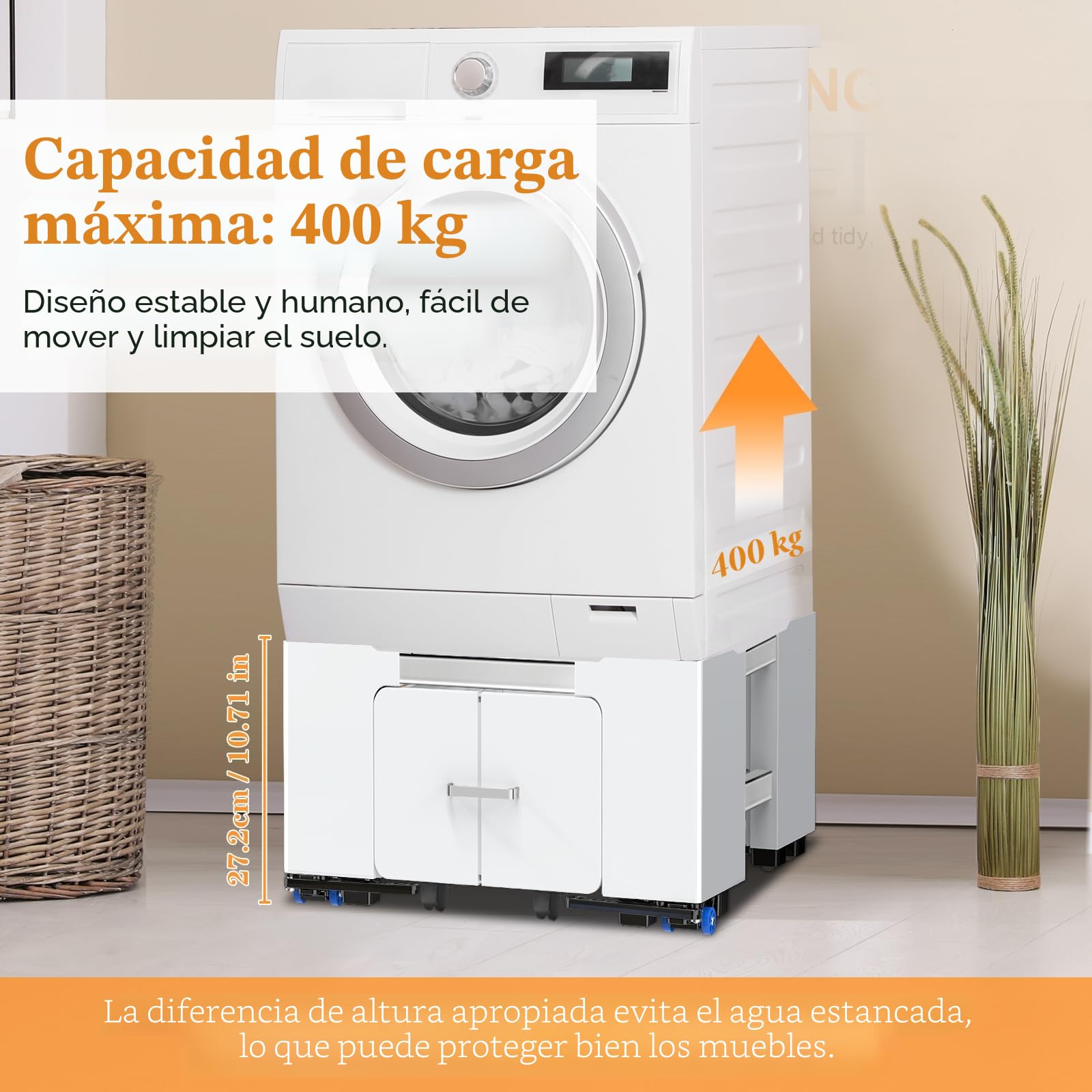 NIUXX Soporte Universal para Lavadora con Cajón y Ruedas, Función Antivibración Ajustable (42-69cm), Soporte Lavadora Secadora con Freno, para Lavadoras y Secadoras, Capacidad de Carga 400 kg