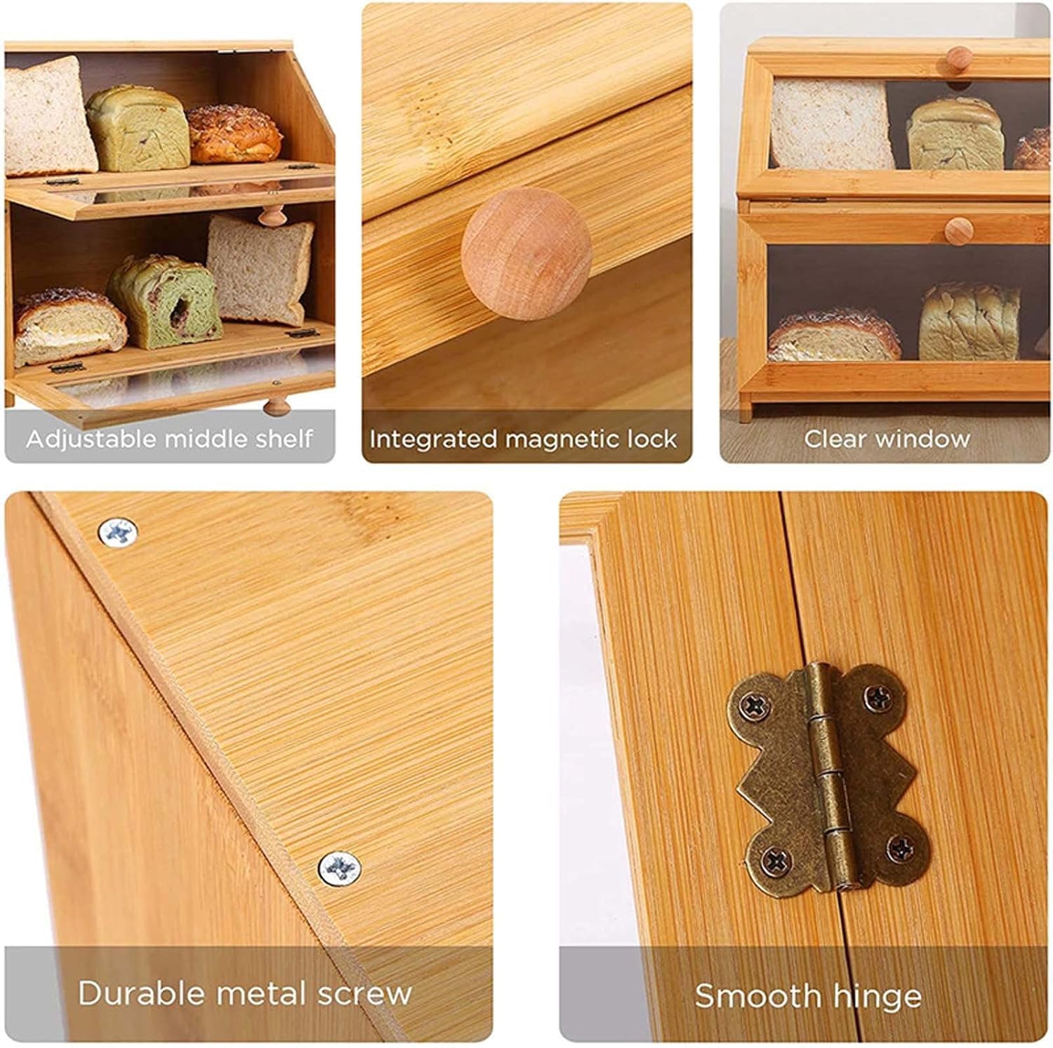 Doppelwandiger Brotkasten Aus Holz – Großzügiges Fassungsvermögen Mit Sichtfenster Für Brot, Obst Und Snacks – Stilvoller Organizer Für Die Küchenarbeitsplatte