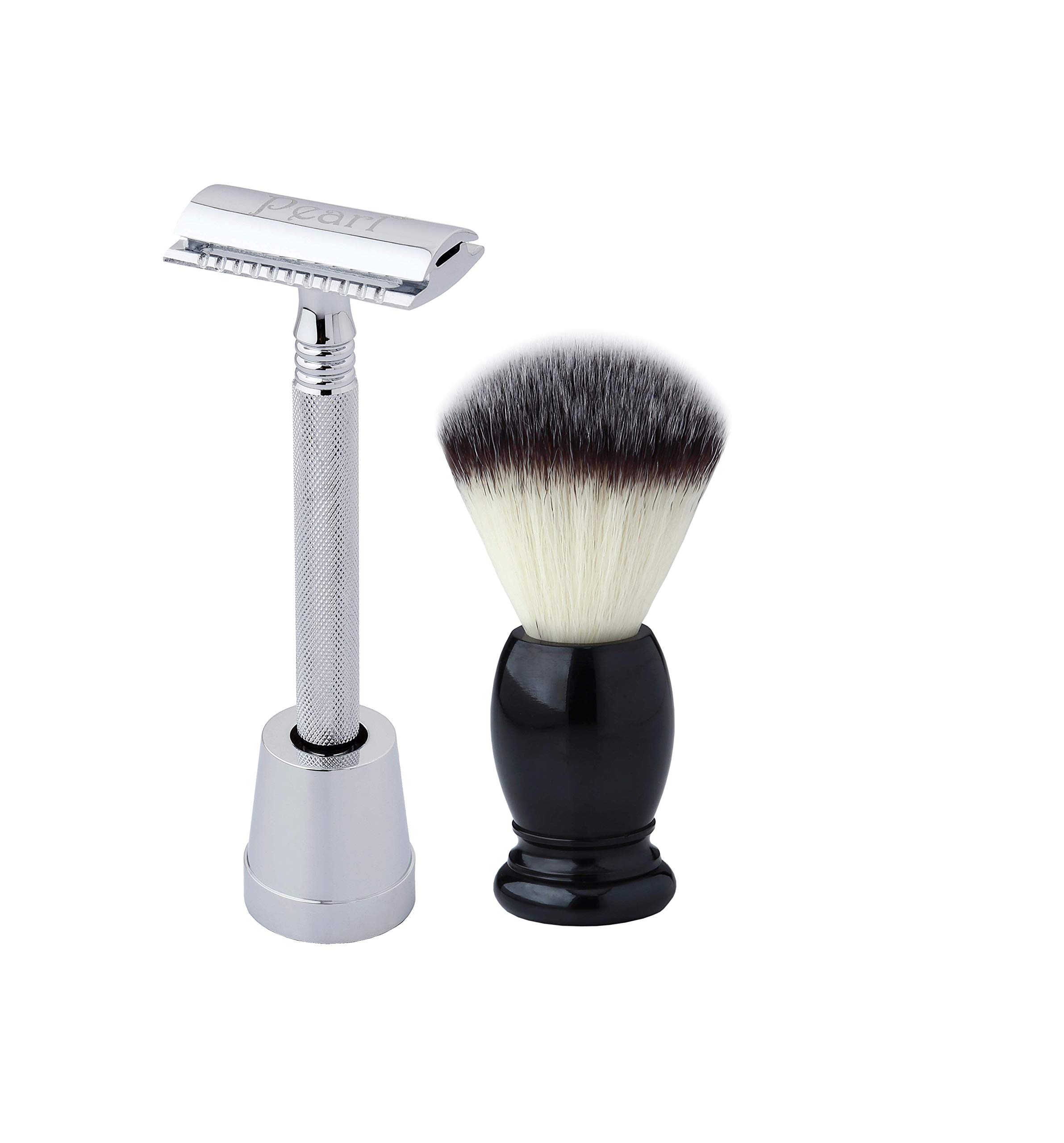 Pearl Shaving Double Edge Safety Razor (SS-01CC With stand And Shaving Brush 11 SY) -Classic & Traditional shaving Kit for Men | Premium Shaving Set for Rakshabandhan gift option
