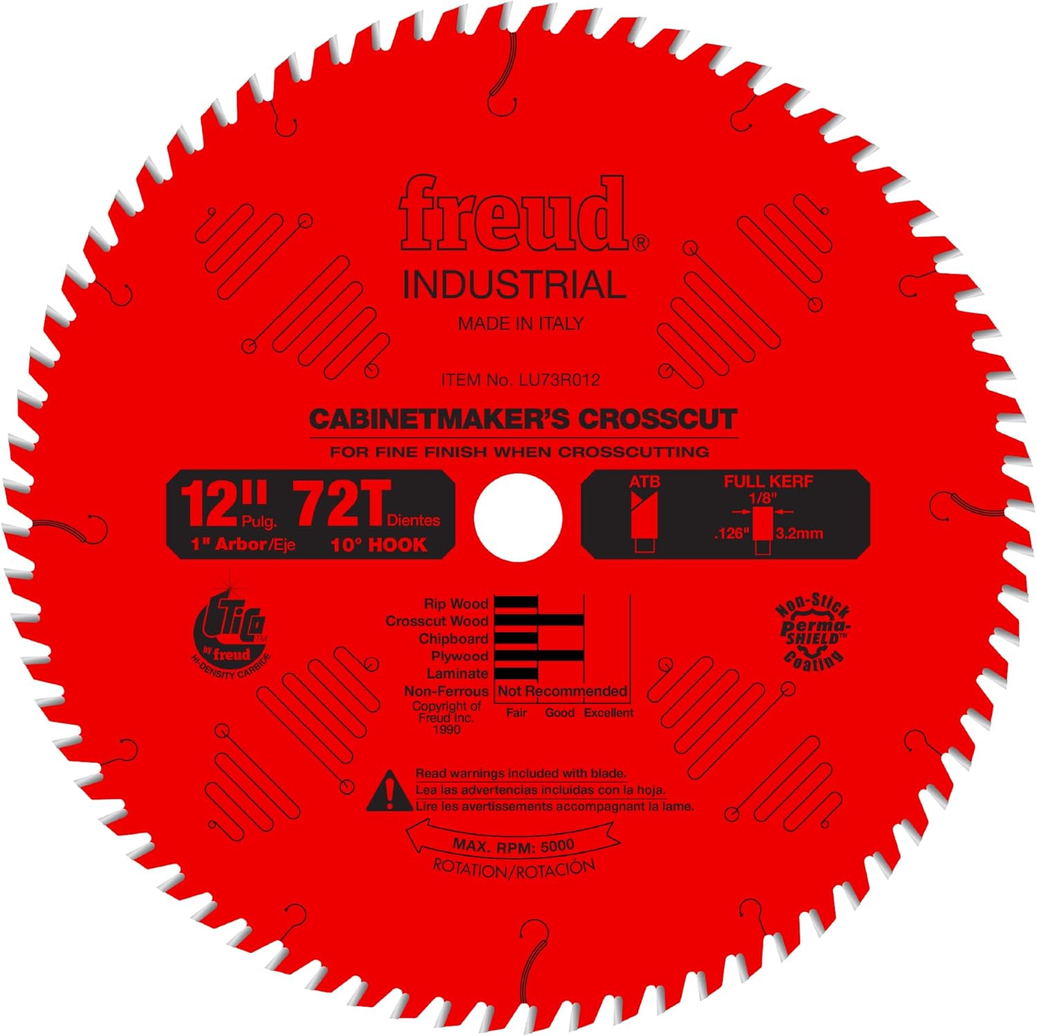 Freud LU73R012: 12" x 72T Cabinetmaker’s Crosscut Blade