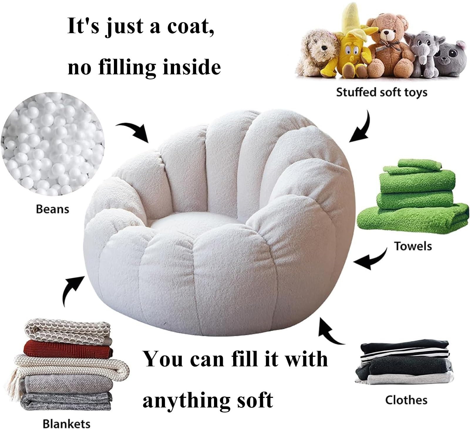 Grand pouf géant for adultes (sans remplissage), meuble de salon rempli de mousse, rond, doux et moelleux en fausse fourrure, canapé-lit paresseux, housse lavable ( Couleur : Snow Blue , Taille
