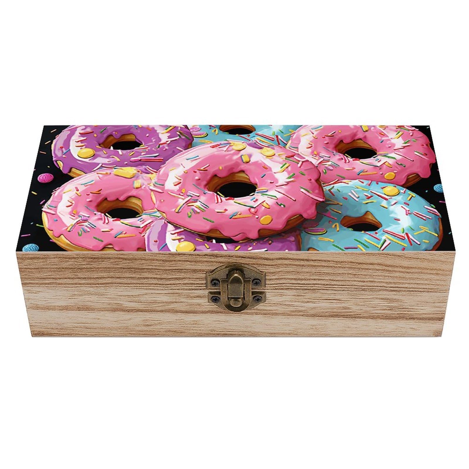NONHAI Wooden Storage Box Donut Wood Gift Box with Hinged Lid Vintage Decorative Jewelry Boxes Memory Box for Jewelry Art Hobbies Home Storage Treasure Keepsake Gift 7.9''x3.9''x2.3''