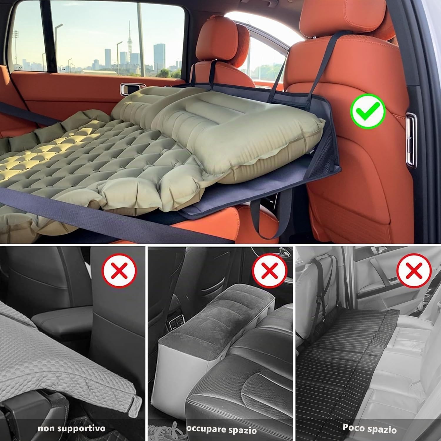 EULANT Car Posteriore Seat Bridge, Supporta il Materasso Aria da Campeggio di Bagaglio Auto & Estende il Sedile Posteriore e dà più Spazio ai Cani
