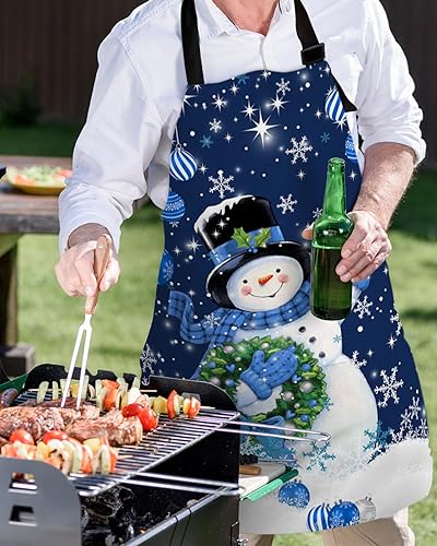 Miniatura 5 de Delantal de chef ajustable, delantal de muñeco de nieve de Navidad con bolsillos, para hombres y mujeres, delantal de cocina impermeable