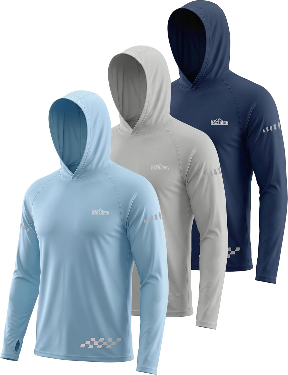 3 Pack UPF 50+ Sun Protection Mens Hoodie Long Sleeve SPF Fishing Shirt Swim Rash Guard Athletic Workout Tops