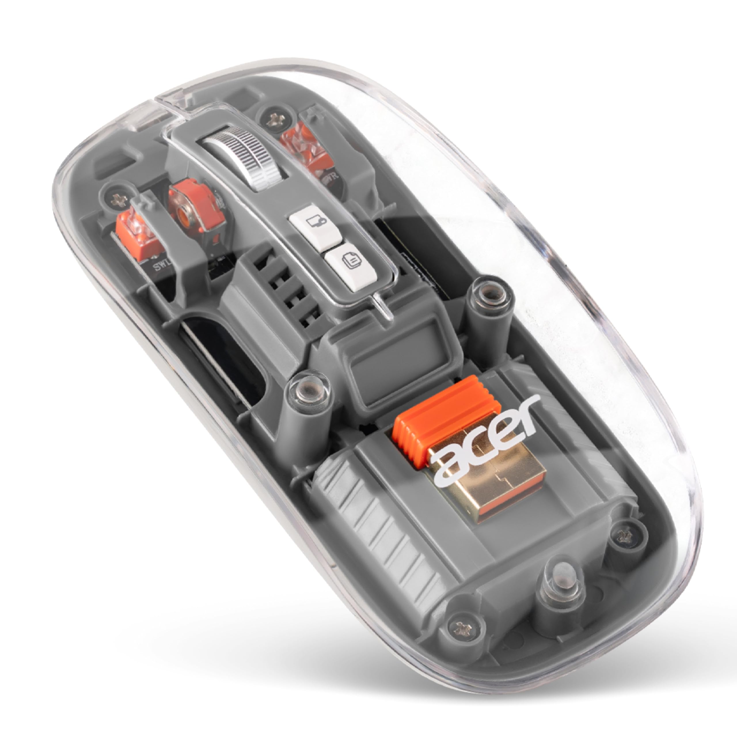 Acer Clearview Transparent Wireless Mouse with Triple-Mode Connectivity, Silent Click Tech, Metal Scroll Wheel,1600 DPI Optical Sensor, USB-C Charging, Compatible Windows, MacOS, iOS, Android-Grey-picture-18