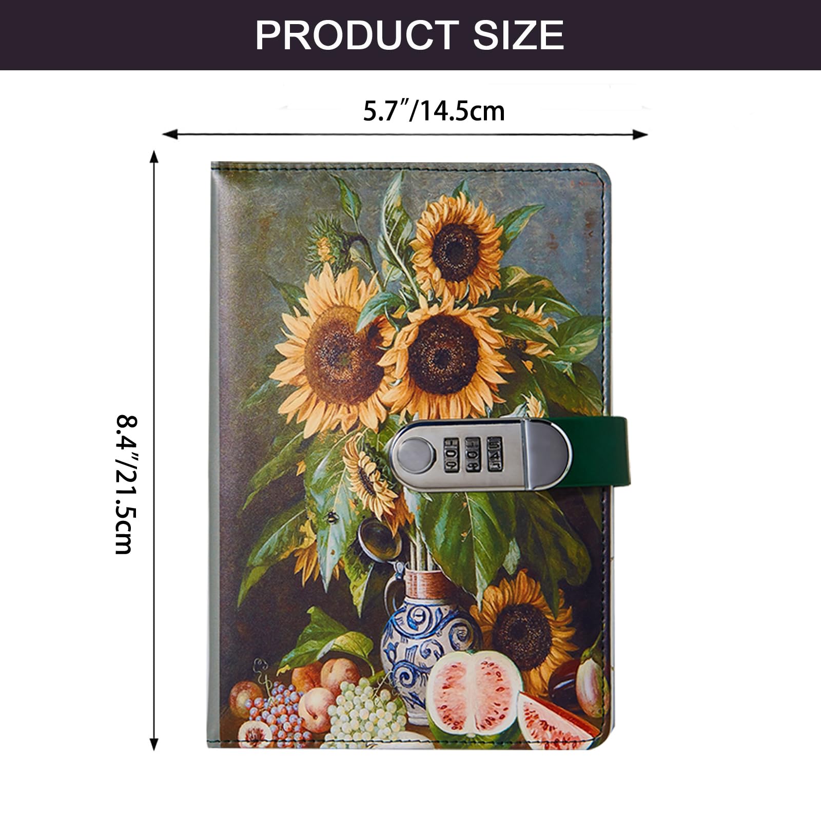 NectaRoy Vintage Notebook with Lock, A5 Lockable Diary(Oil Painting Flowers Style), Retro Travel Journal - Image 2