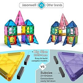 Jasonwell 57PCS Magnetic Tiles Building Blocks Set for Boys Girls Preschool Educational Magnet Construction Kit Stacking STEM Toys Christmas Birthday Gifts for Kids Toddlers 3 4 5 6 7 8 9 + Year Old