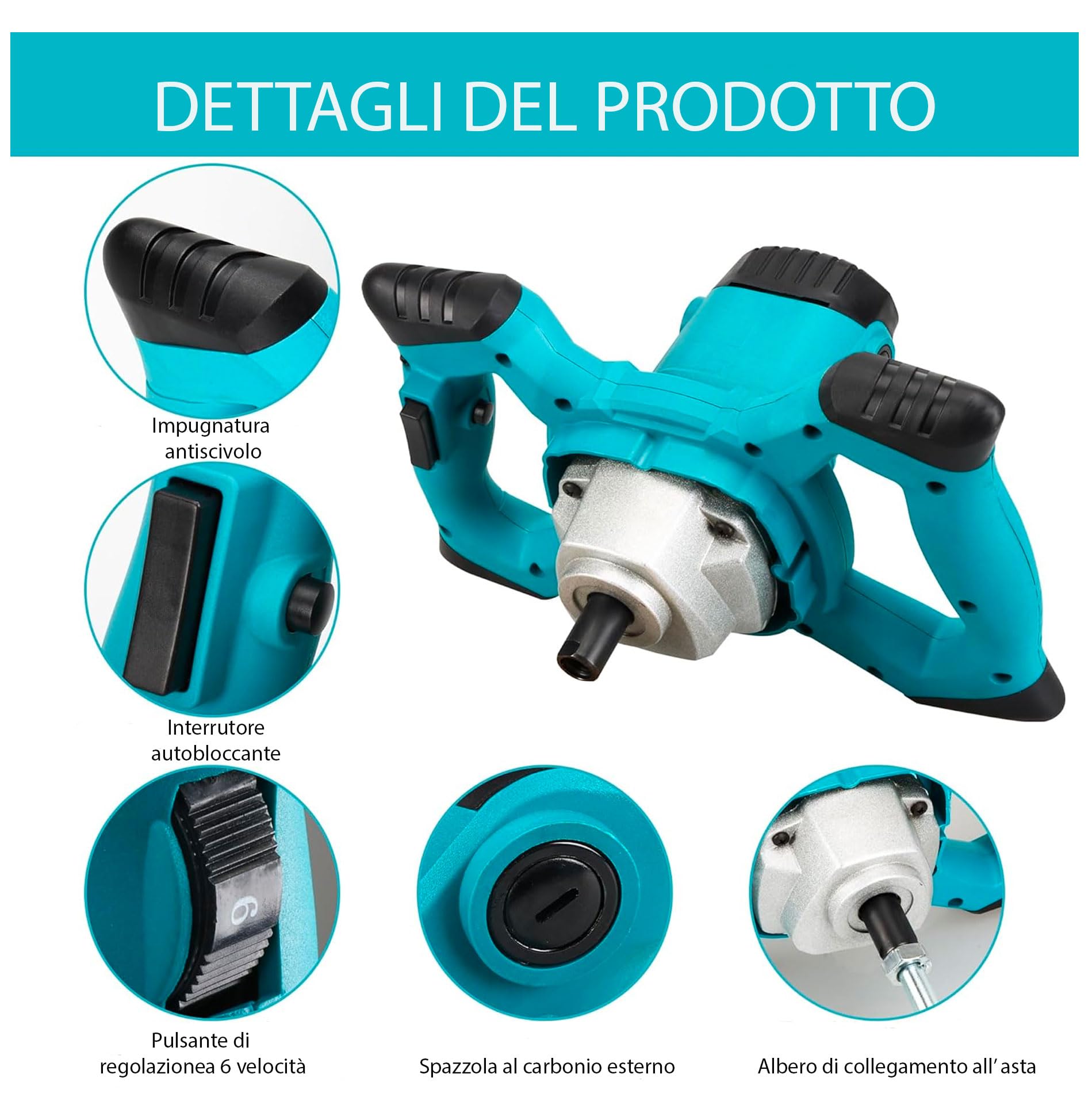 081 Store - Miscelatore per cemento industriale, 1860 Watt, 2 ANNI DI GARANZIA, Miscelatore elettrico a 6 marce, Agitatore Professionale M14 per Malta, Colla, Vernici e Stucchi