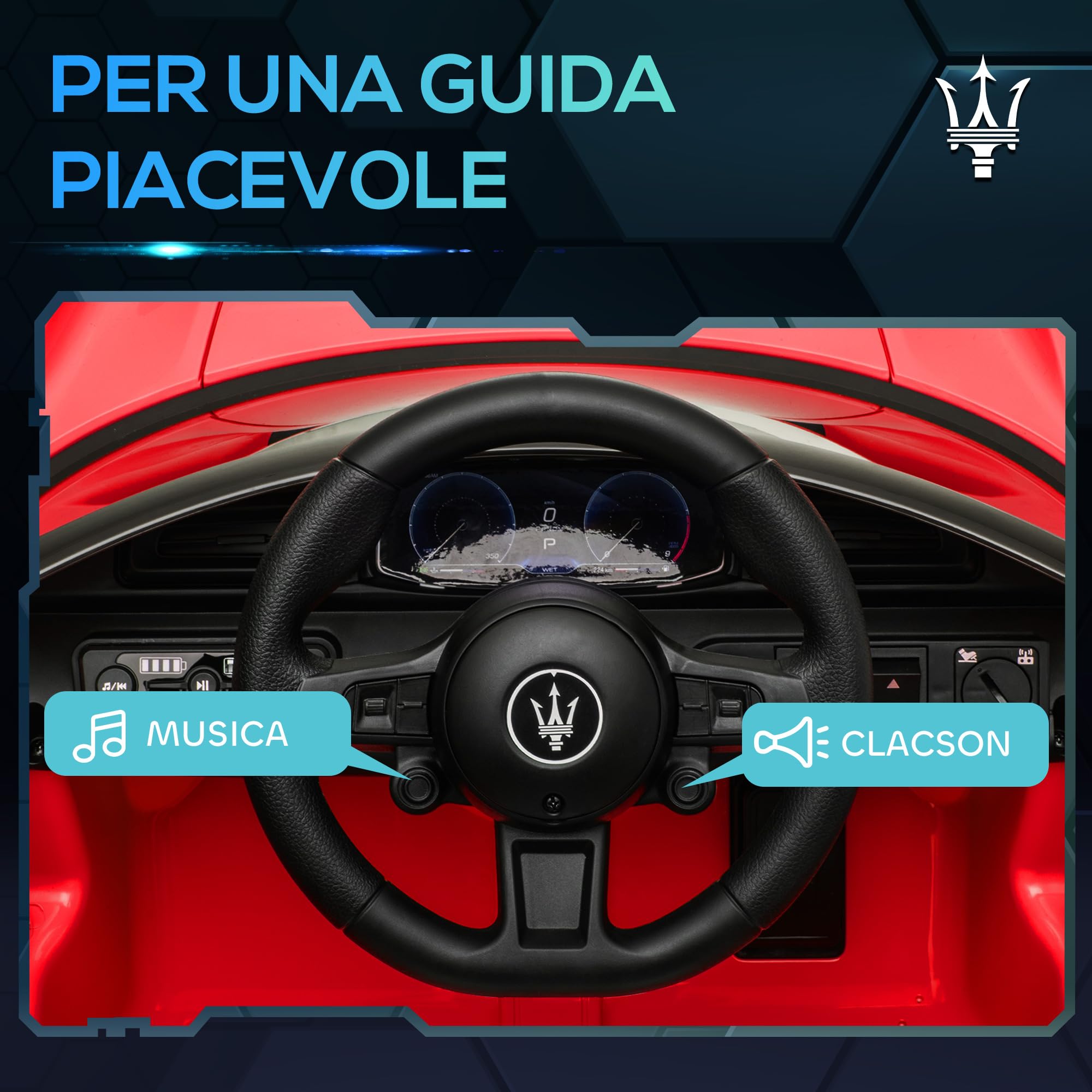 AIYAPLAY Macchina Elettrica per Bambini 3-6 Anni 12V Licenza Maserati MC20, 3-5km/h Auto Elettrica per Bambini con 2 Motori, Sospensioni, Telecomando, Musica, Clacson e Fari LED, Rosso