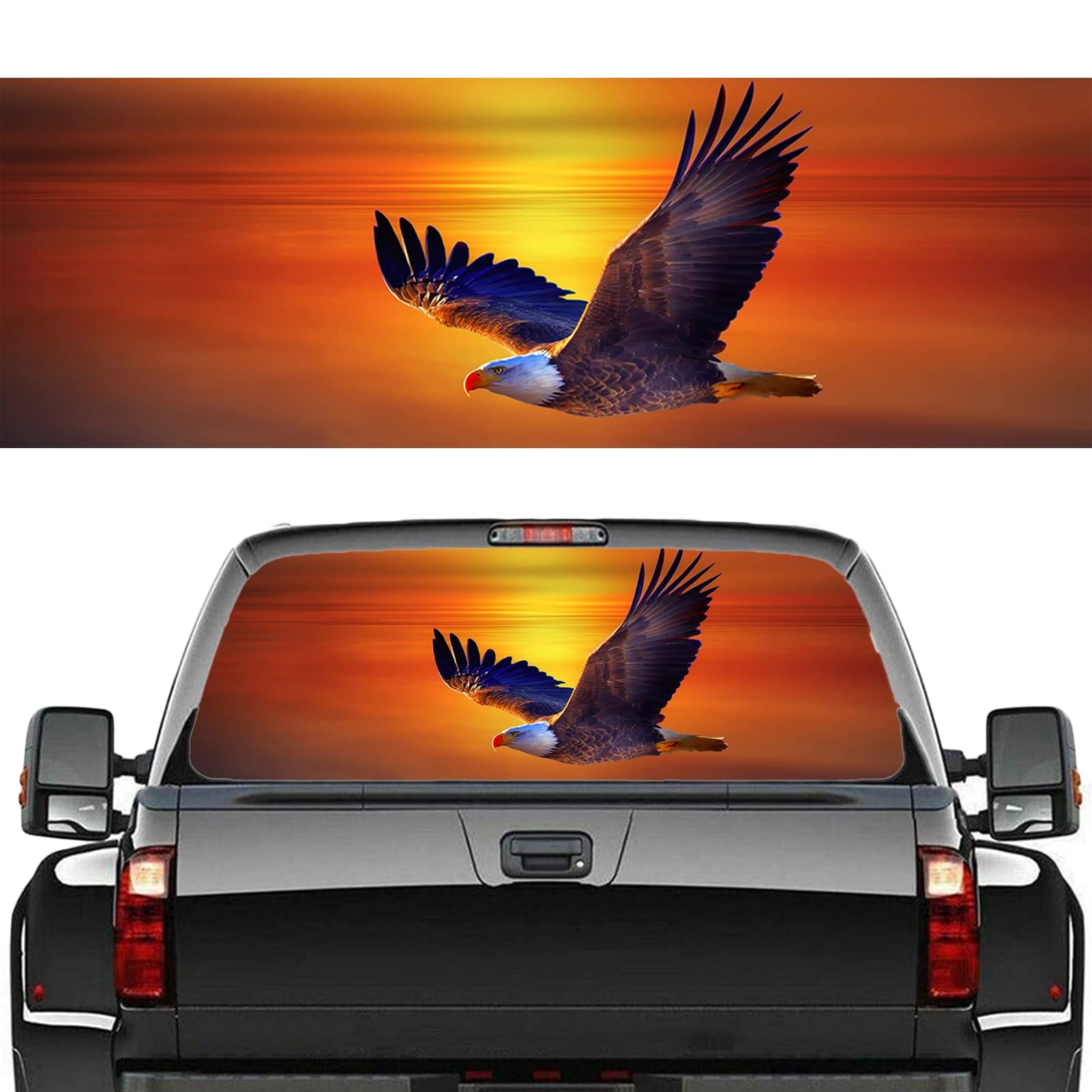 Qqydzsw One Color Personalise 3D Car Truck Rear Window Stickers Windshield Decal Bald Eagle Rear Window Decal Wrap Graphic Perforated See Through Size Most Pickup Trucks Suv, Scratch Hidden Car Stickers,65X22 Inch ( Si