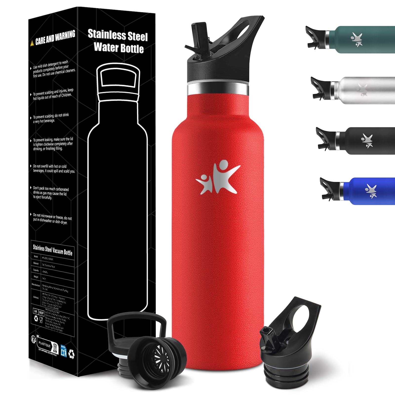 HoneyHolly Thermos Water Bottle, 750 ml, BPA-Free, Thermal Bottle, Double-Walled Vacuum Bottle, Thermal Bottles, 18/8 Stainless Steel, Steel Water Bottle, with Straw, Thermos for Gym, Sport, Bike