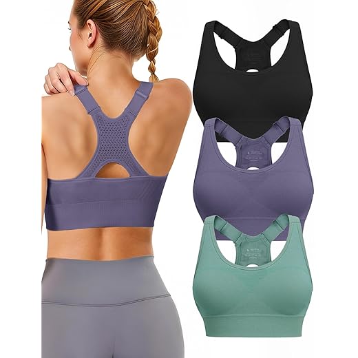 Adjustable Sports Bras for Women: 3 Pack High Support Padded Racerback Sport for Large Bust Workout Running Gym