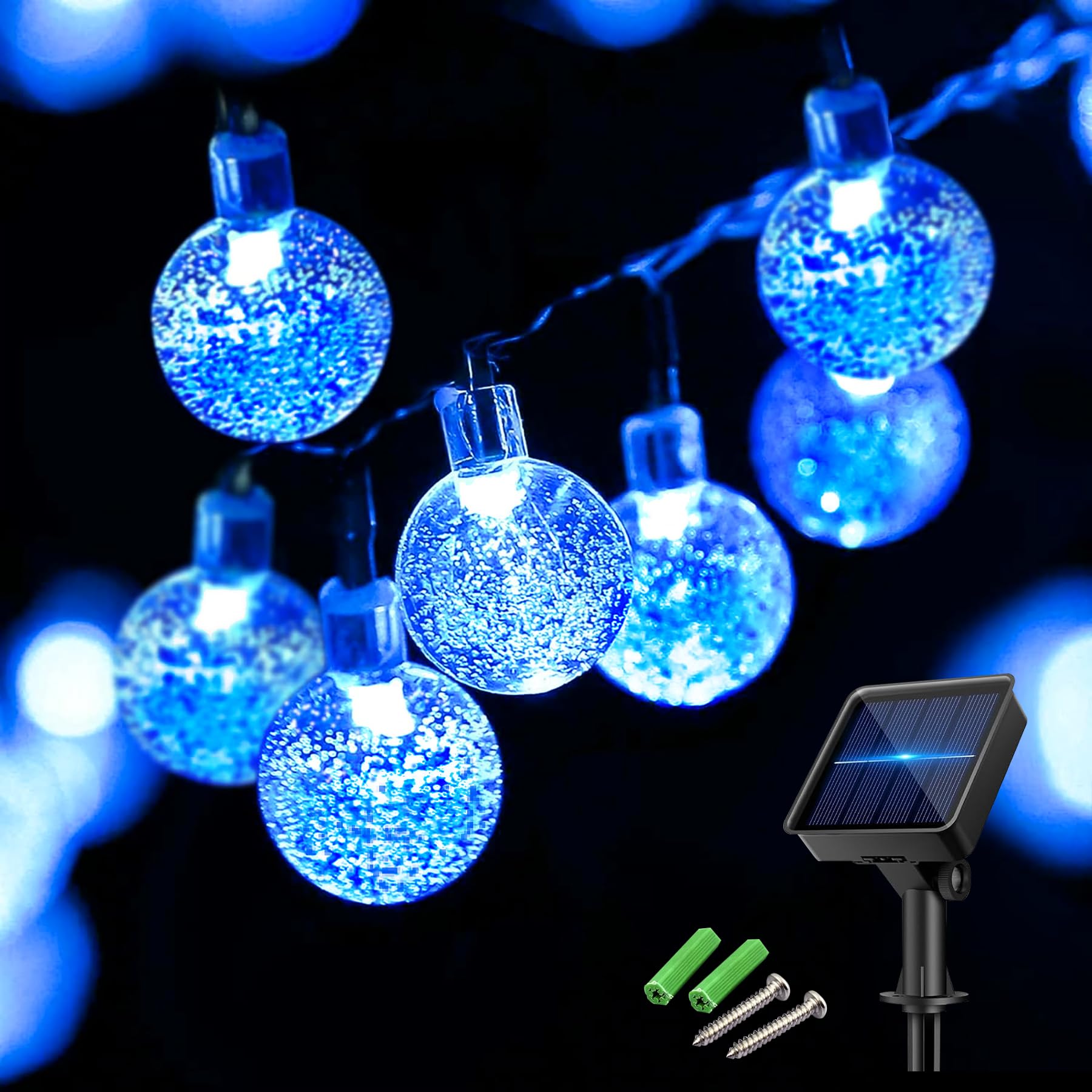Knayis Blue 50Led Solar Lights Outdoor Garden Waterproof,8 Modes 7M/23Ft Solar Fairy Lights Outdoor Garden,Solar Powered String Lights For Yard Home Christmas Parties Garden Wedding Decorations(Blue)