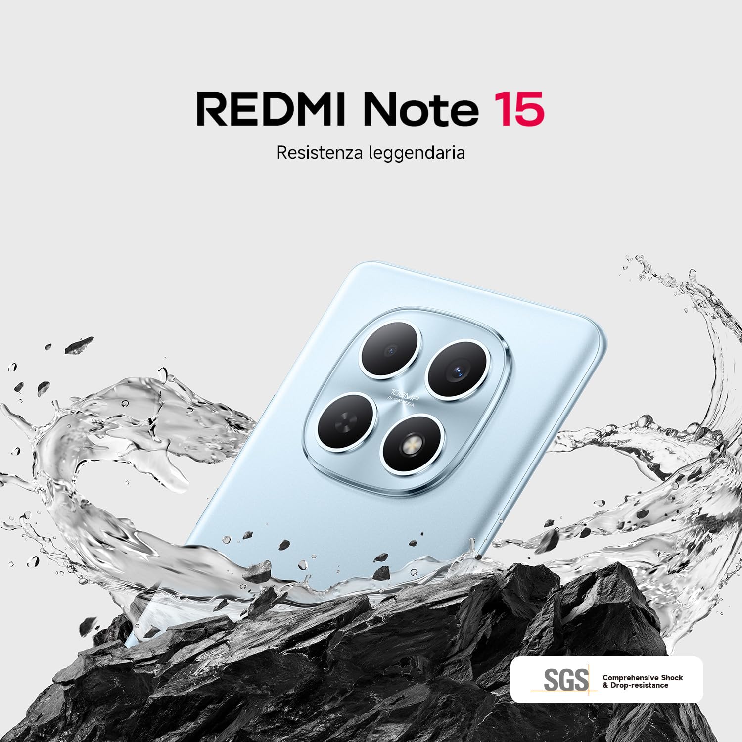 XIAOMI Redmi Note 15, Smartphone 6+128GB, Batteria da 6000 mAh, Resistenza all’acqua, Fotocamera super nitida da 108 MP, Display FHD+ da 6,77", Nero, Garanzia 2 anni, Caricatore non incluso
