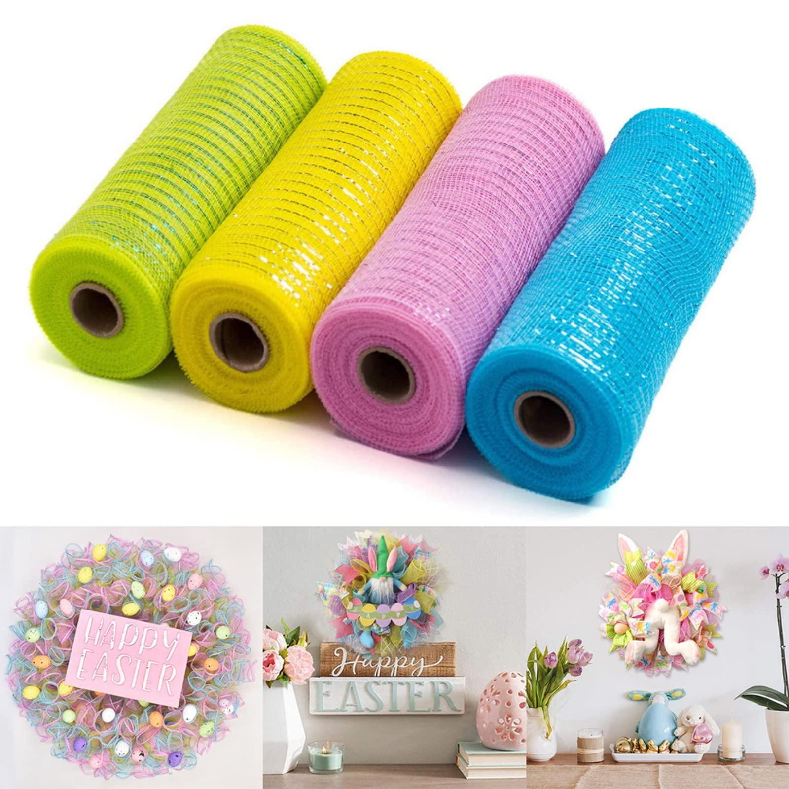 Adarl 4 Rolls Poly Burlap Deco Mesh, 10.24 Inch x 30 feet Holiday Decorative Mesh Ribbons for Wreaths Christmas Tree Party Decor DIY Crafts Making Supplies