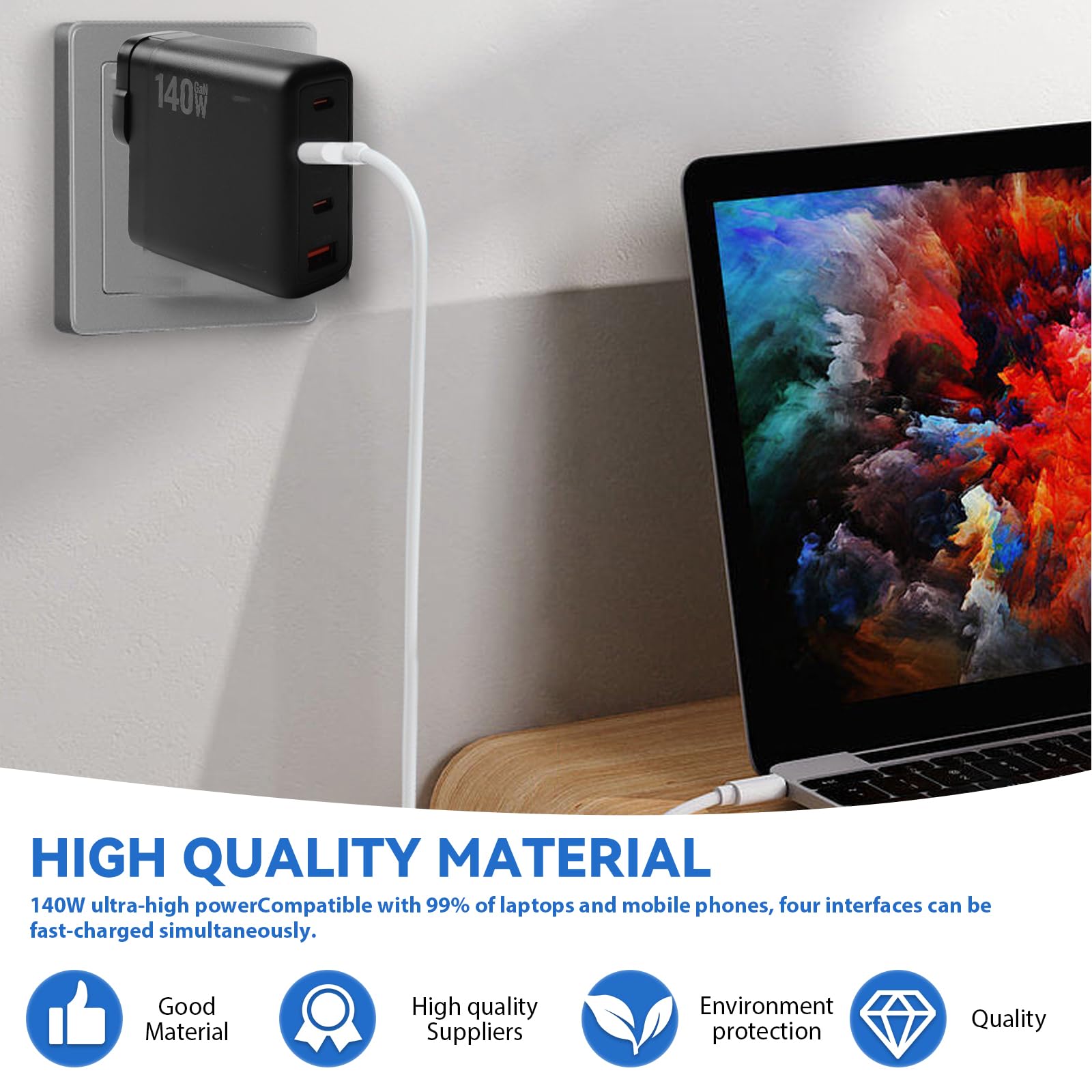Ładowarka USB C 140 W: 4-portowy adapter szybkiego ładowania, zasilacz USB z 3 USB-C i 1 USB-A do laptopa, przenośna ładowarka sieciowa USB-C do MacBooka, i-Phone, laptopa