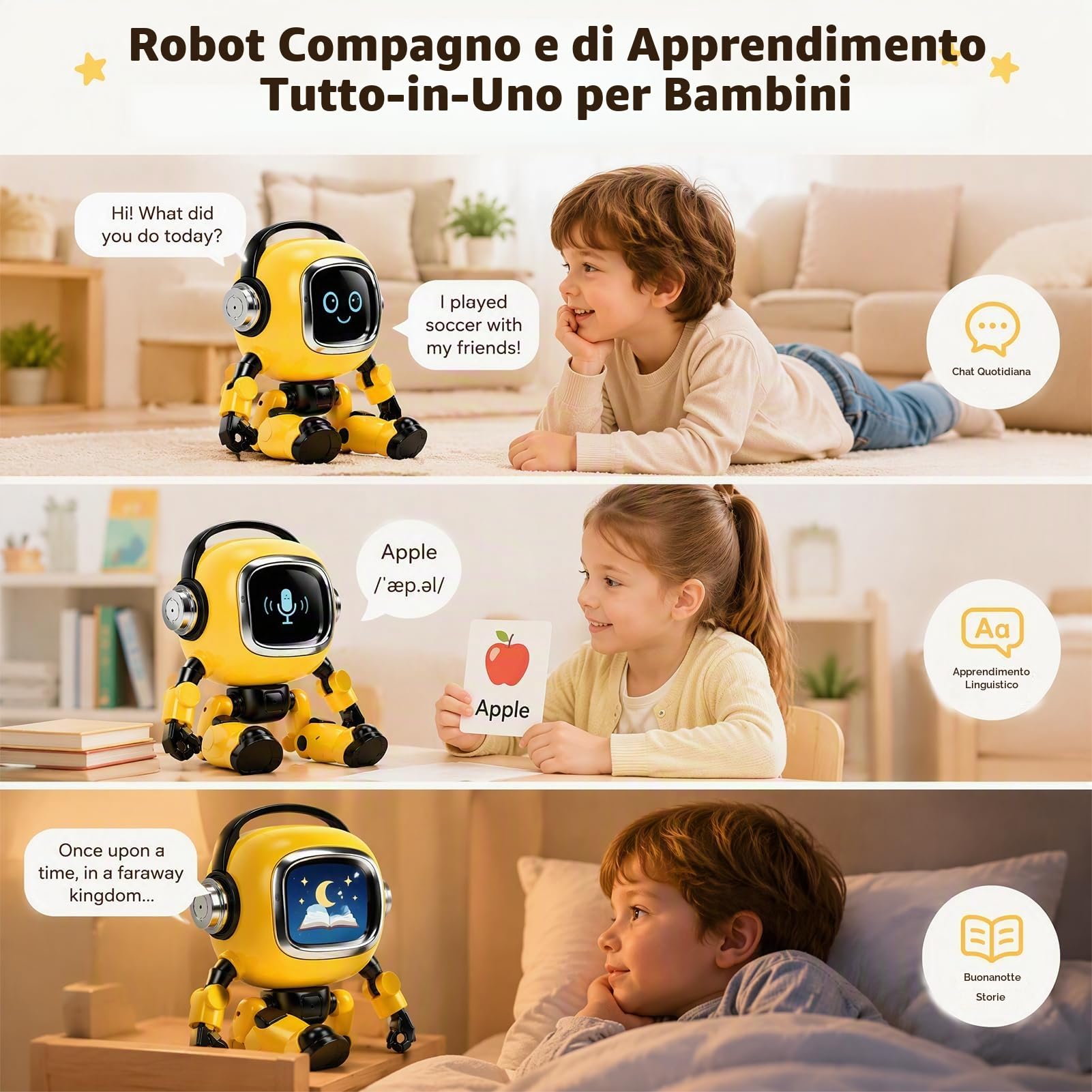 Robot AI Interattivo, Compagno Ricaricabile con 37 Lingue