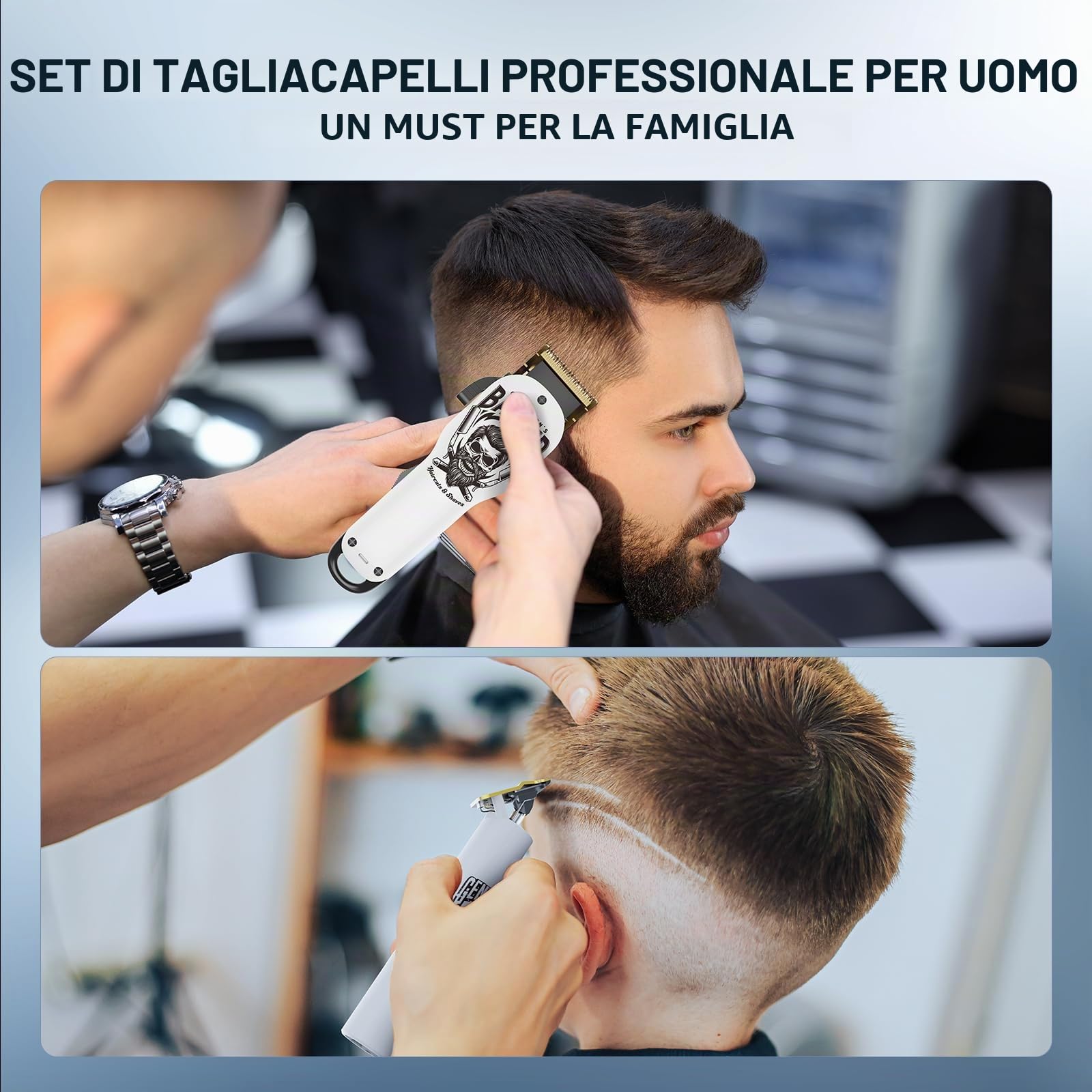 BESTBOMG Tagliacapelli Uomo Professionale, Tagliacapelli Elettrico Regolabarba Trimmer Con Pettine Limite, Macchinetta Vapell 2000mAh/1200mAh Batteria Ricaricabile per Bambini Adulti Pet (Y4+T9)
