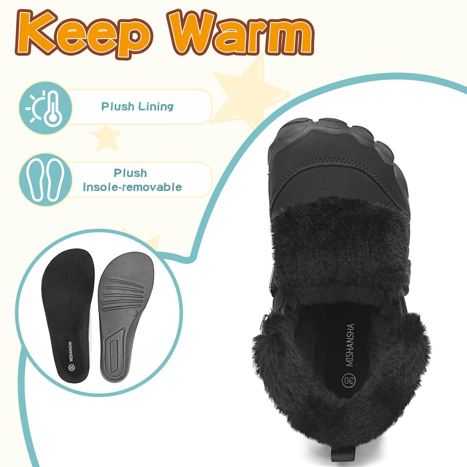 Mishansha Barfußschuhe Kinder Winterschuhe Warm Gefüttert für Mädchen Jungen