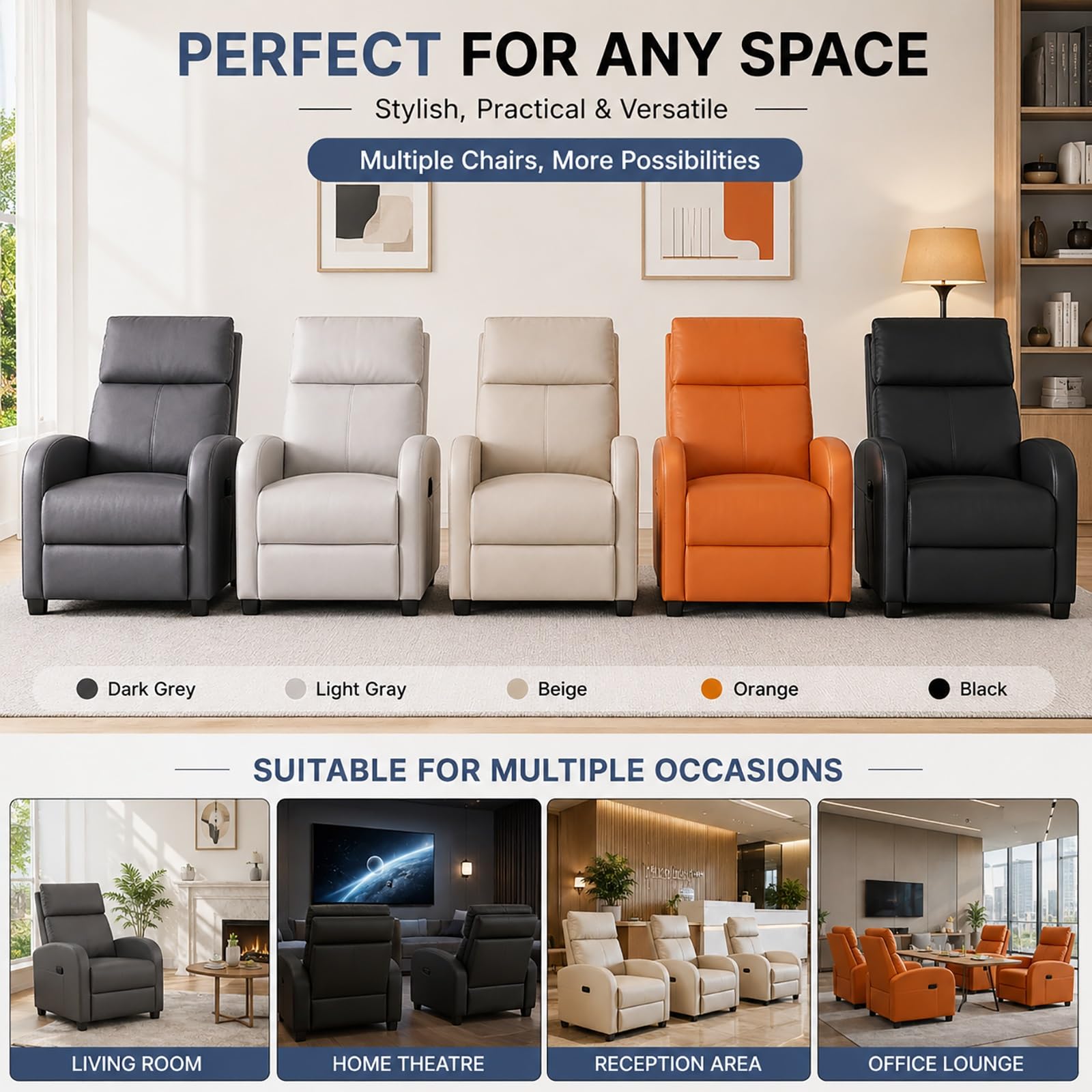 Liegesessel, Sessel mit Hoher Rückenlehne, Dick Gepolsterter Sitzfläche und Lendenstütze, Liegesofa für Wohnzimmer, Empfangs- und Wartebereiche(Light Gray)