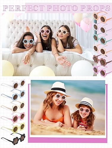 Miniatura 5 de Kanayu 12 pares de lentes de sol de flores de Navidad de 5.71 pulgadas para adultos, redondos, protección UV, gafas de flores coloridas para mujeres
