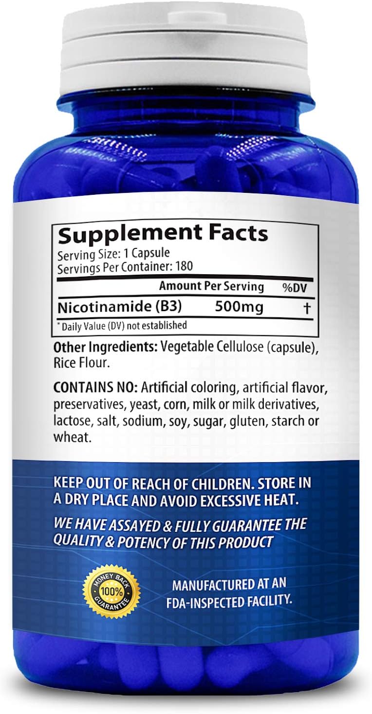 NasaBeahava Nicotinamide 500mg (180 Veggie Capsules) Vitamin B3