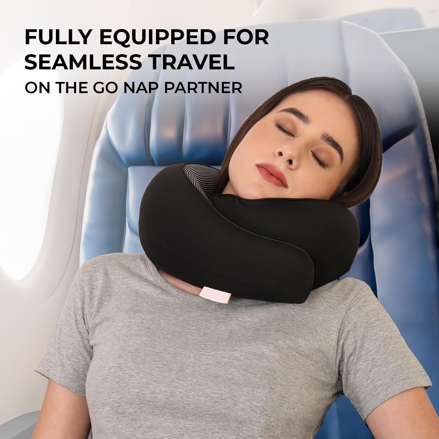 CloudBliss Travel Neck Pillow – Memory Foam Ergonomic Neck Support Pillow for Travel, Adjustable Strap, Washable Cover, Comfortable for Flights, Car, and Long Journeys (Black) 2