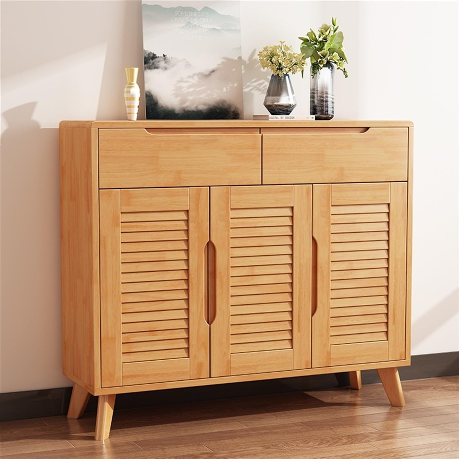 Zapatero de Entrada Gabinete de zapatos de madera nórdico, entrada de la casa moderna, pequeño apartamento, gabinete de almacenamiento de dos puertas, gabinete de entrada for sala de estar Organizador