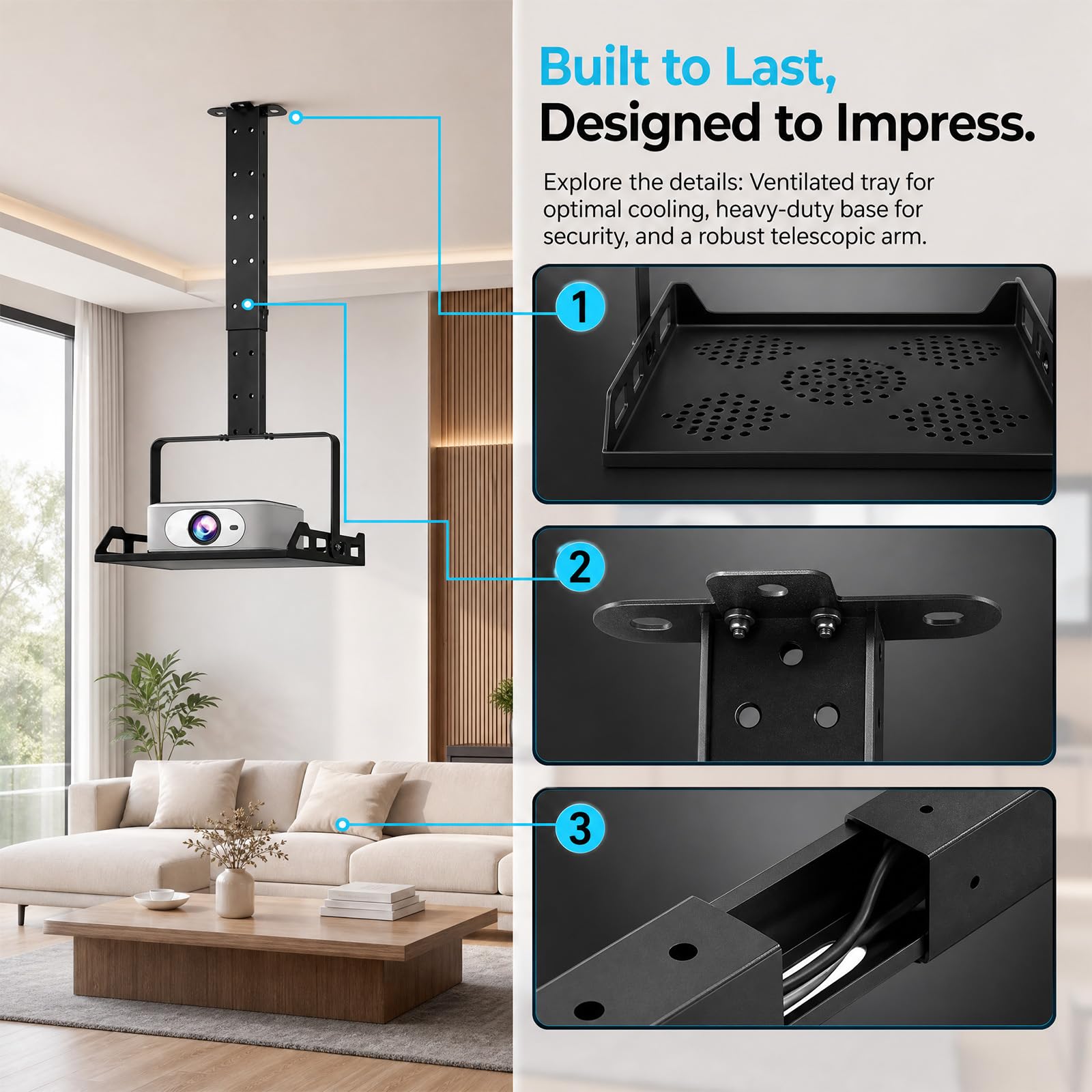 Support Videoprojecteur Plafond, Universel Support Mural Videoprojecteur