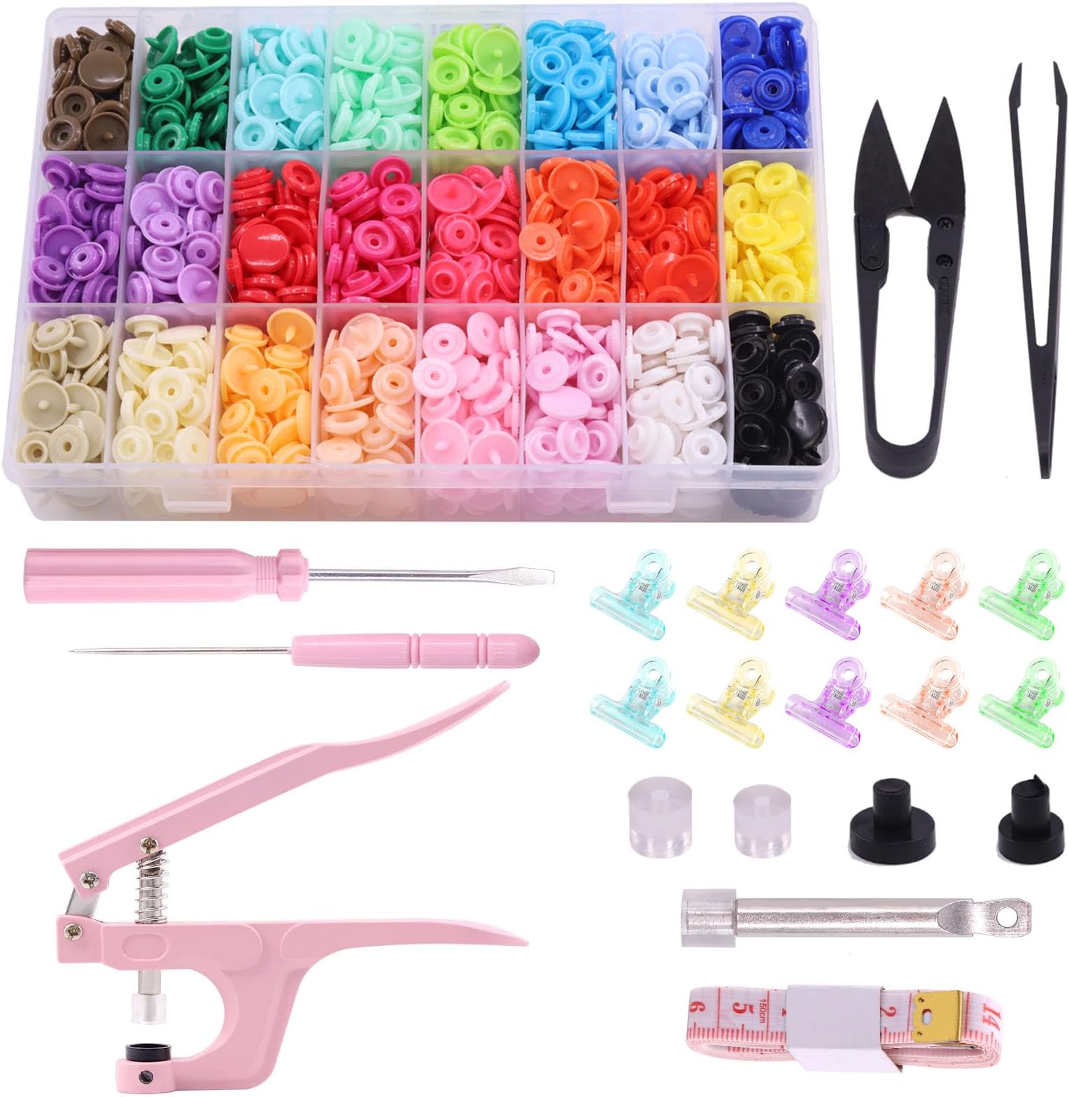 Mardatt 405 Pcs Snaps Buttons and Snap Pliers Set 24 Colors T5 Plastic