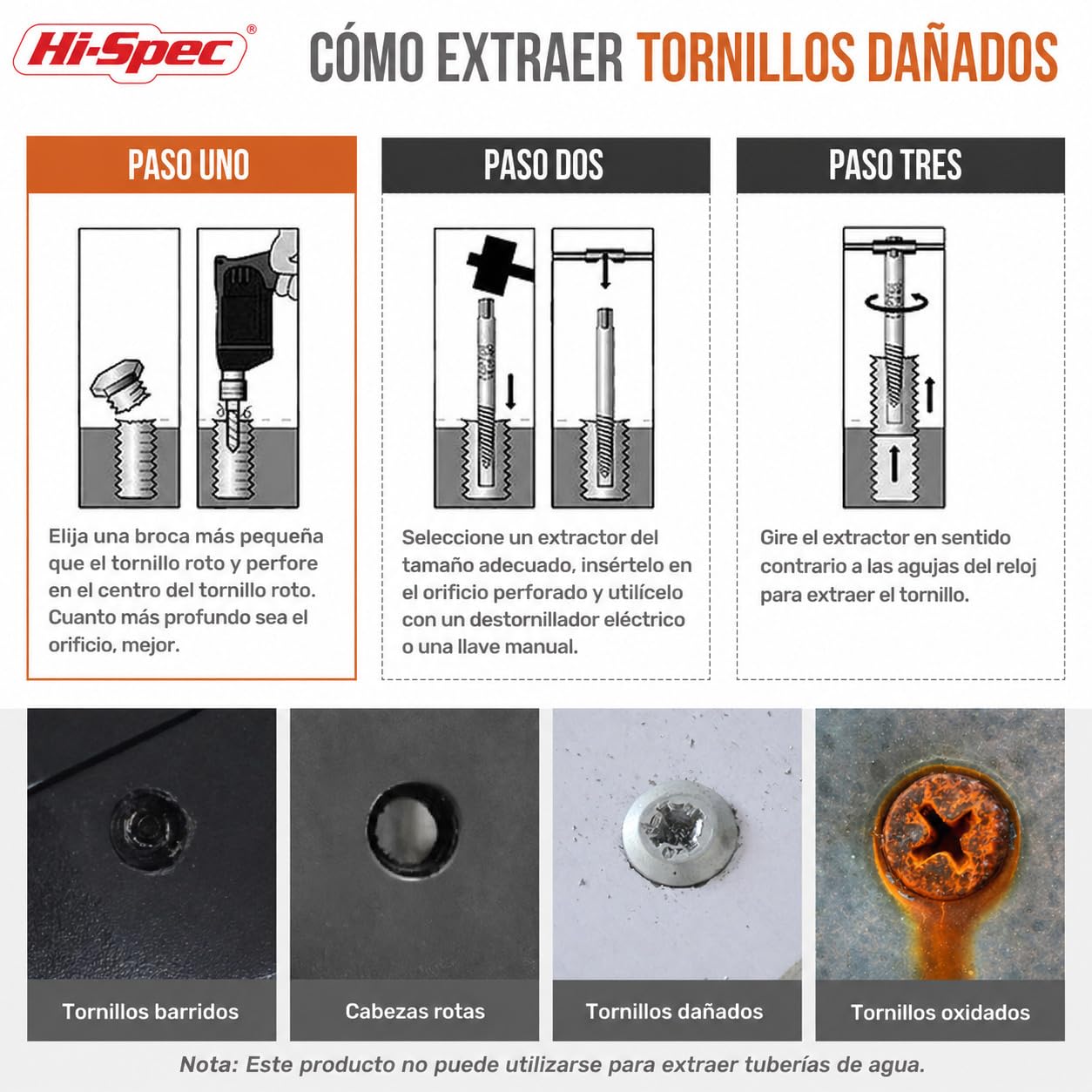 Hi-Spec Juego de Extractores de Tornillos y Brocas HSS de 10 Piezas. Fácil Extracción, Remover con Espiral de Rosca Izquierda para Tornillos, Pernos y Pernos Dañados, Rotos o Desgastados