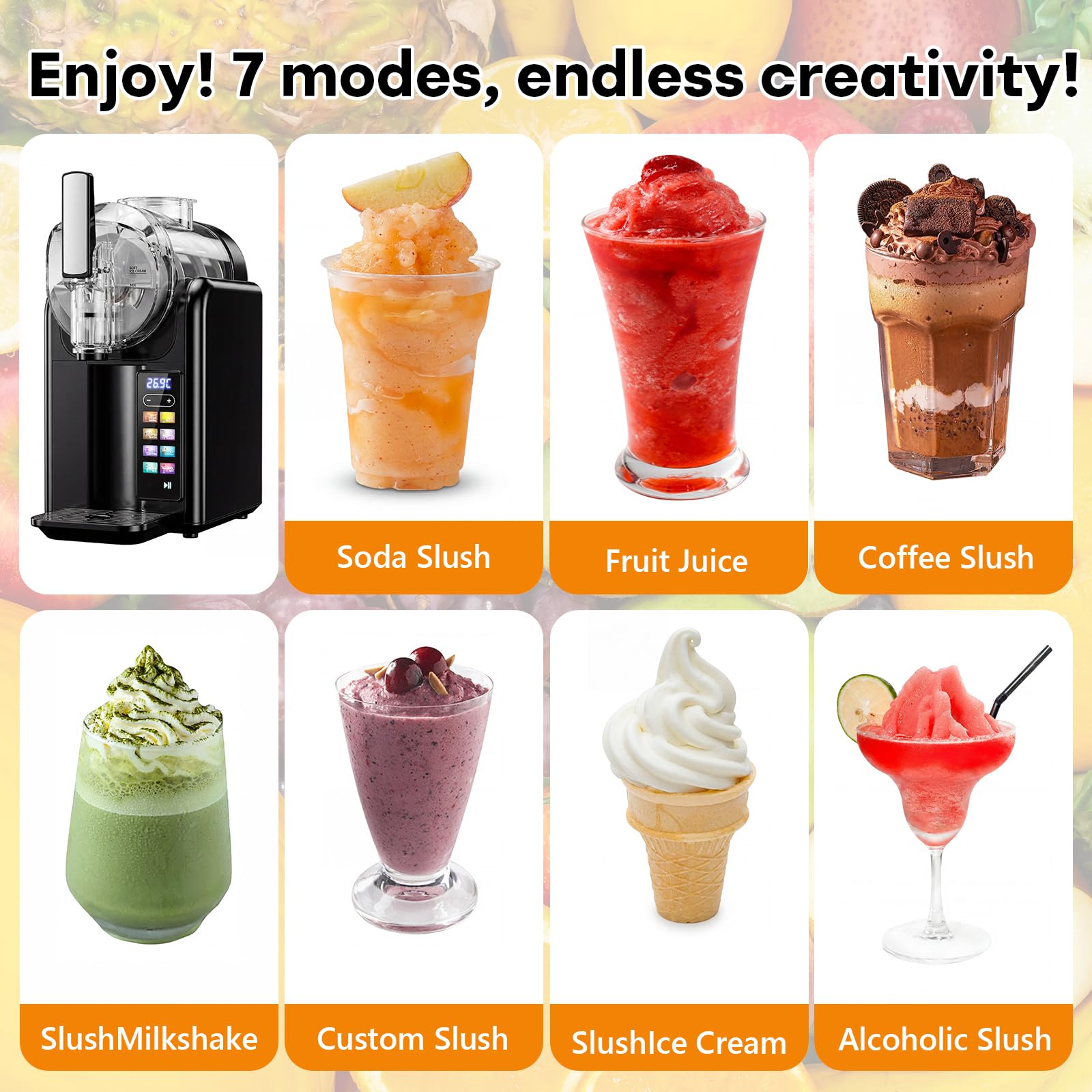 Slush Maschine eismaschine 2L Slushie,slushie maschine,Maschine mit LED-Display,7 voreingestellte Programme für Eiscreme, Smoothies, Milchshakes, Slush-Cocktails und Margarita