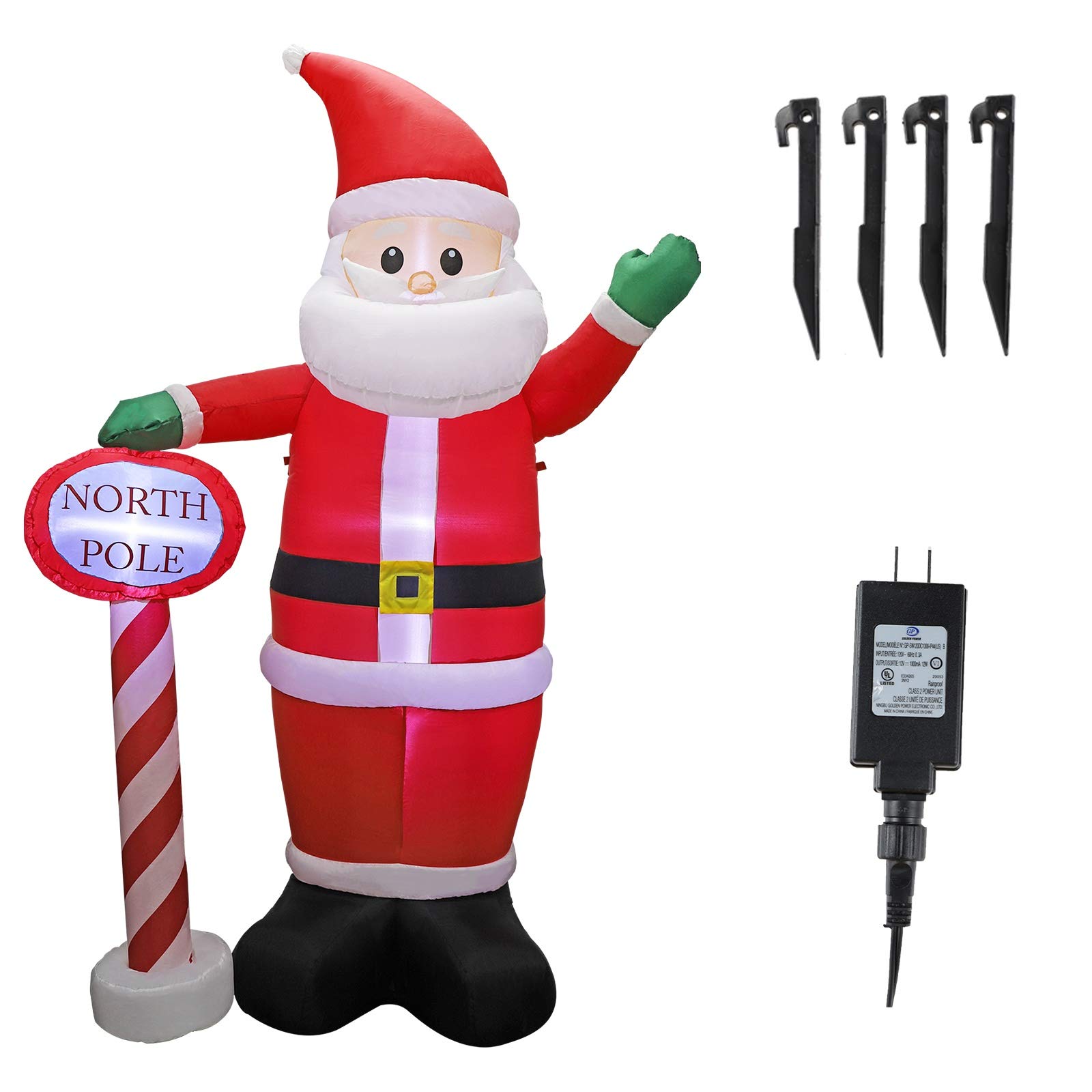 MorTime Père Noël Gonflable de 2,4 m avec Guide Lumineux, Père Noël géant Lumineux avec lumières LED, décoration de Cour, décoration de fête pour décorations d'extérieur de Noël